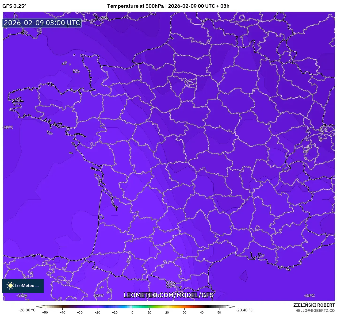 GFS model - Perancis, Suhu 500 hPa