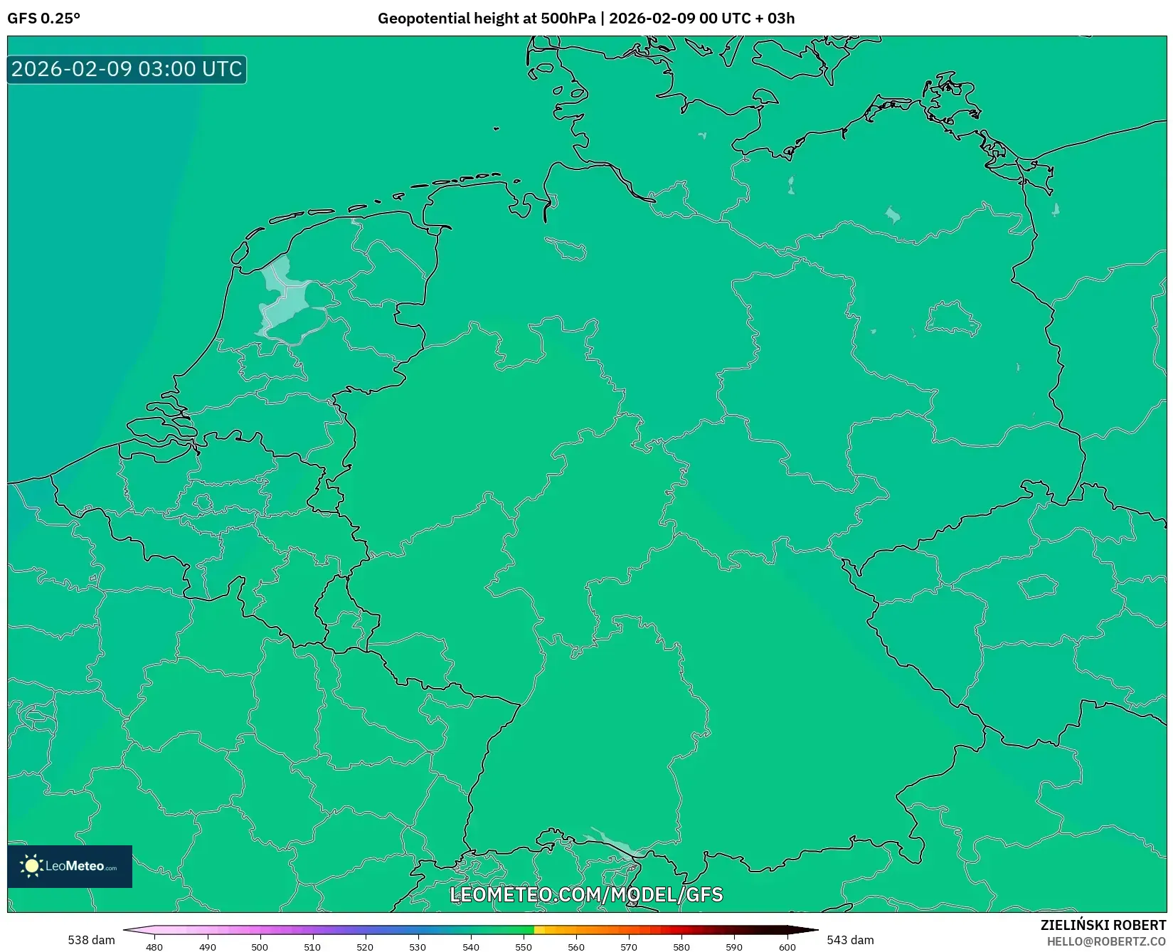GFS model - Jerman, Ketinggian geopotensial pada 500 hPa