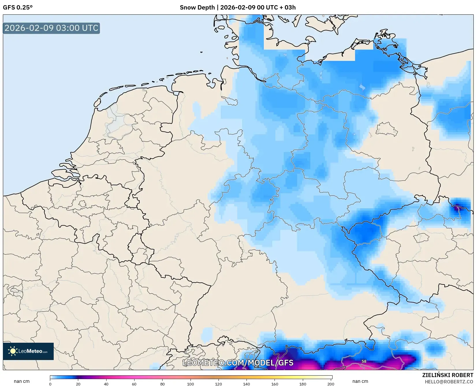 GFS model - Jerman, Ketebalan Salji