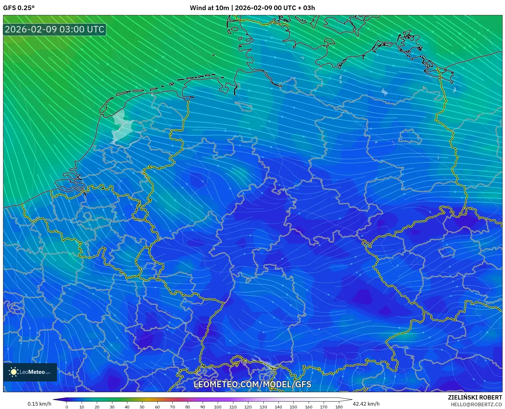 GFS model - Jerman, Angin 10 m