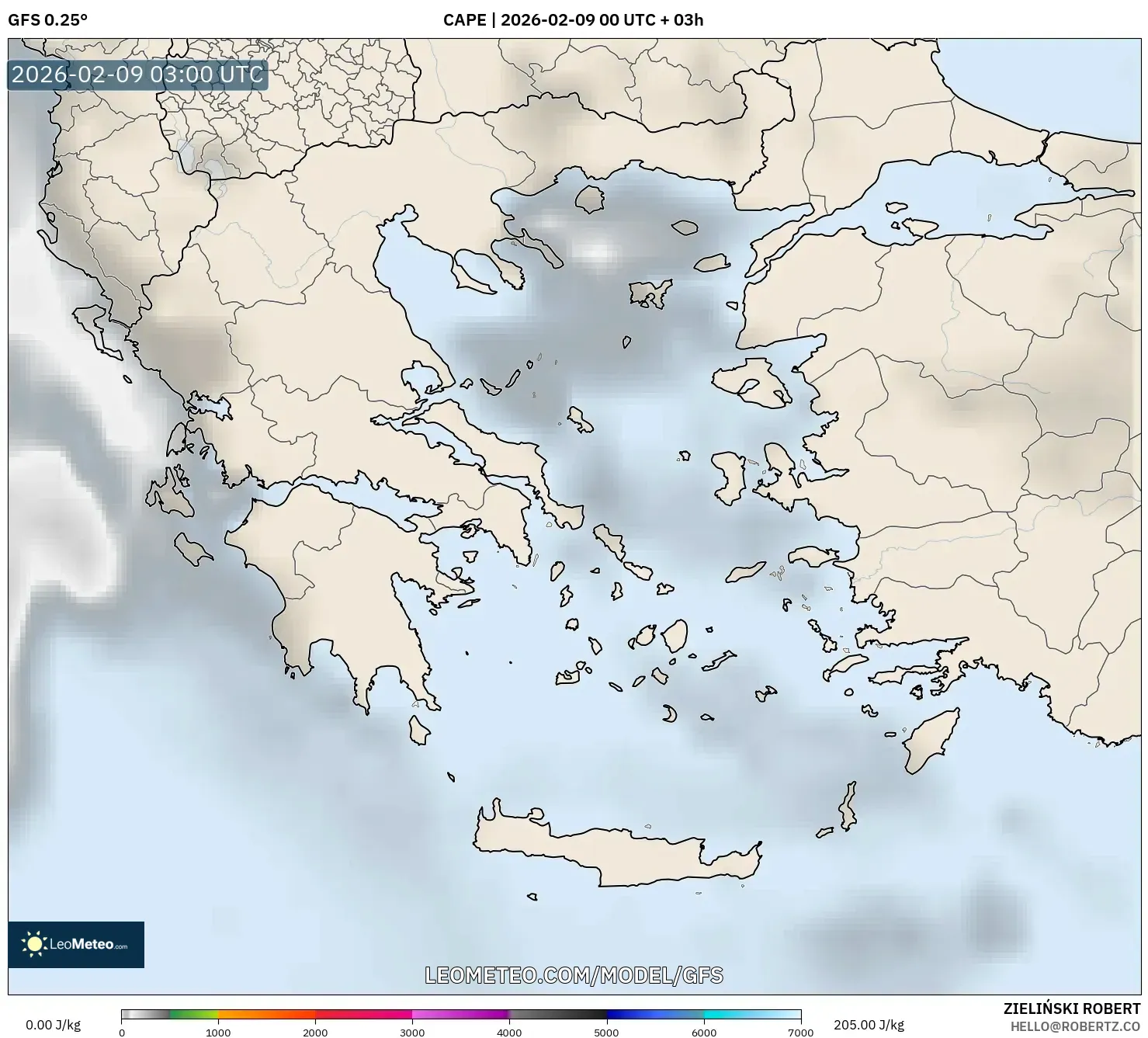 GFS model - Yunani, CAPE
