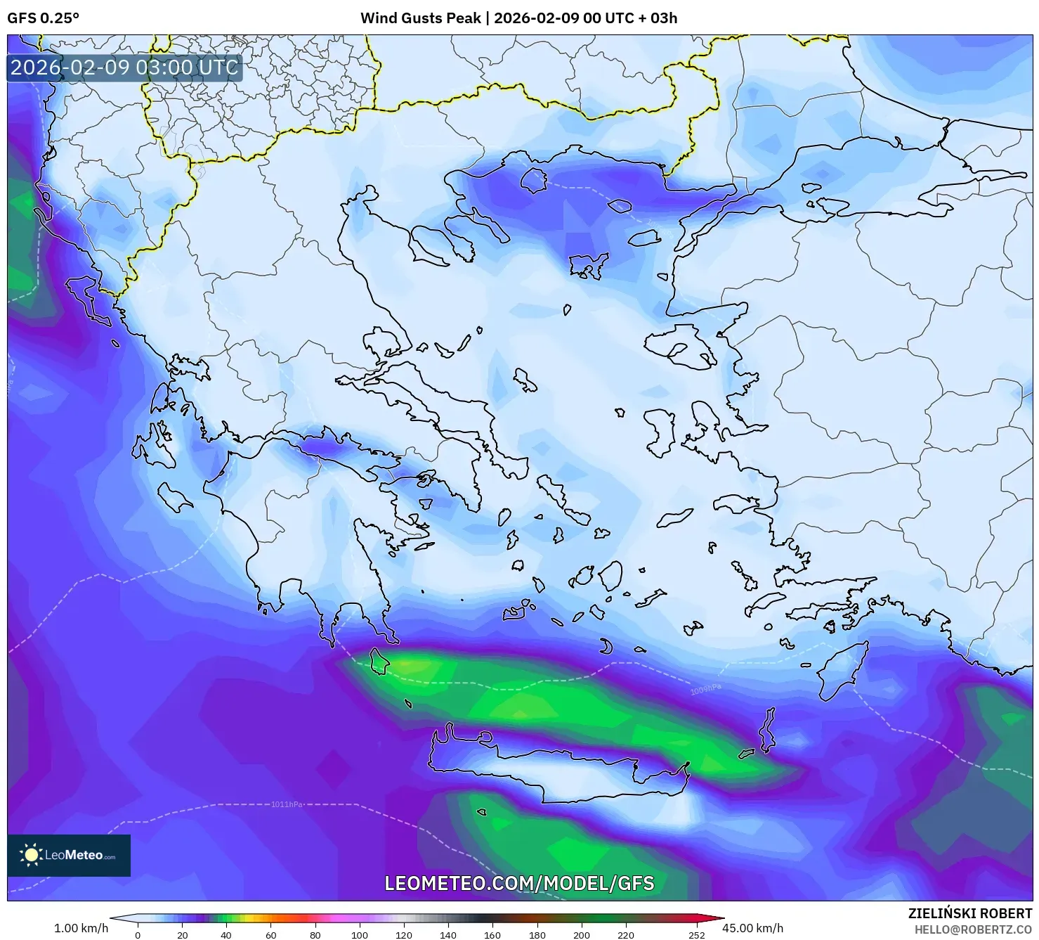 GFS model - Yunani, Hembusan Tertinggi