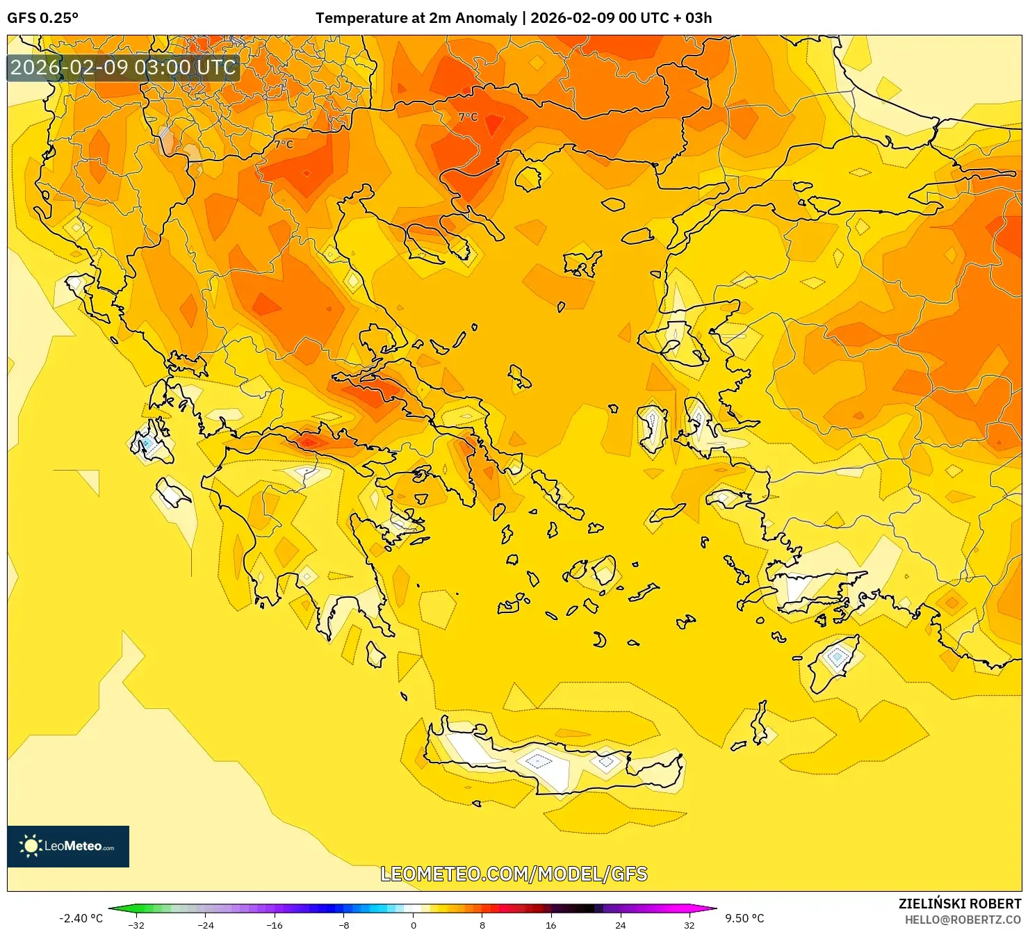 GFS model - Yunani, Anomali Suhu 2 m