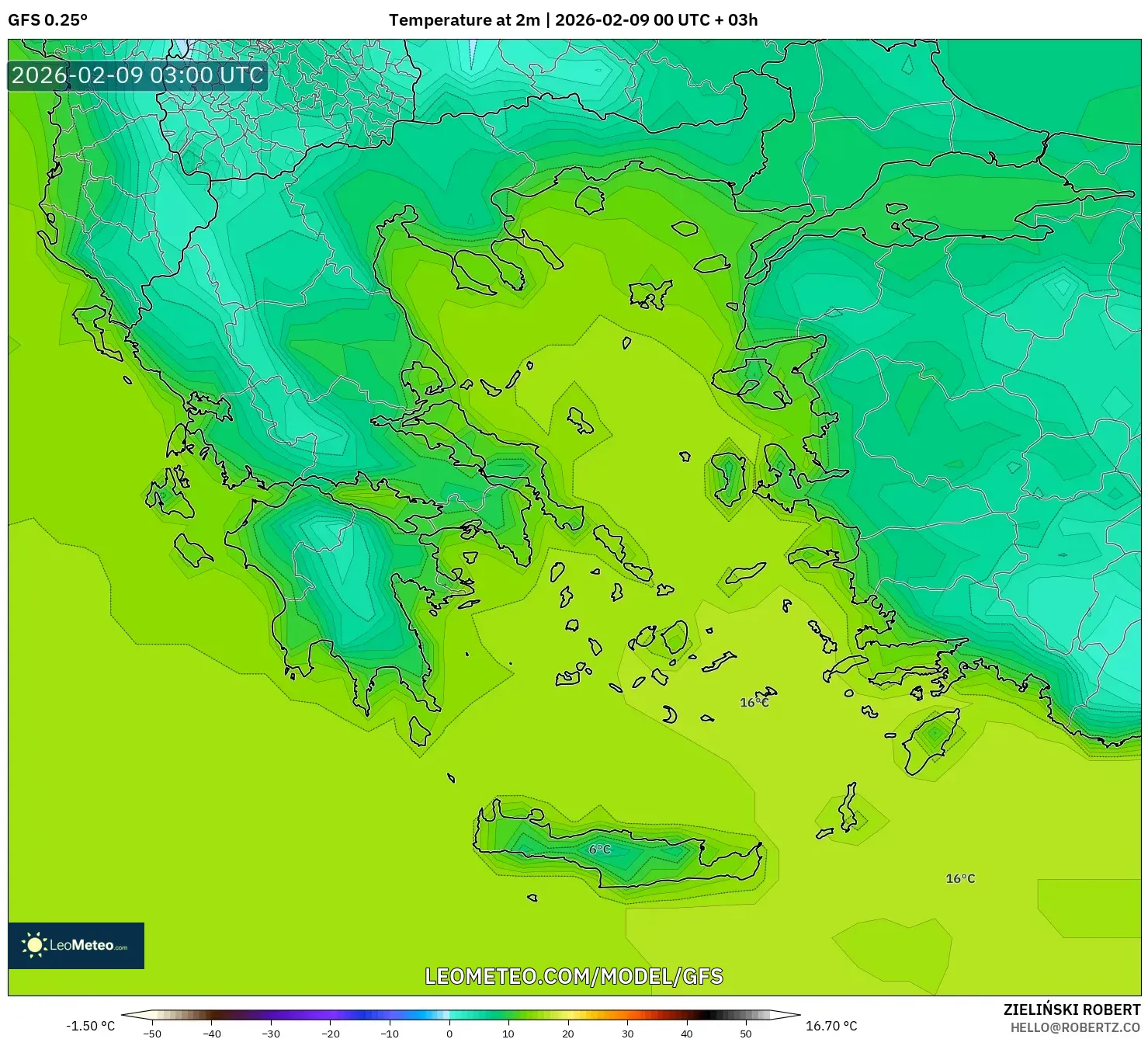 GFS model - Yunani, Suhu pada 2 m