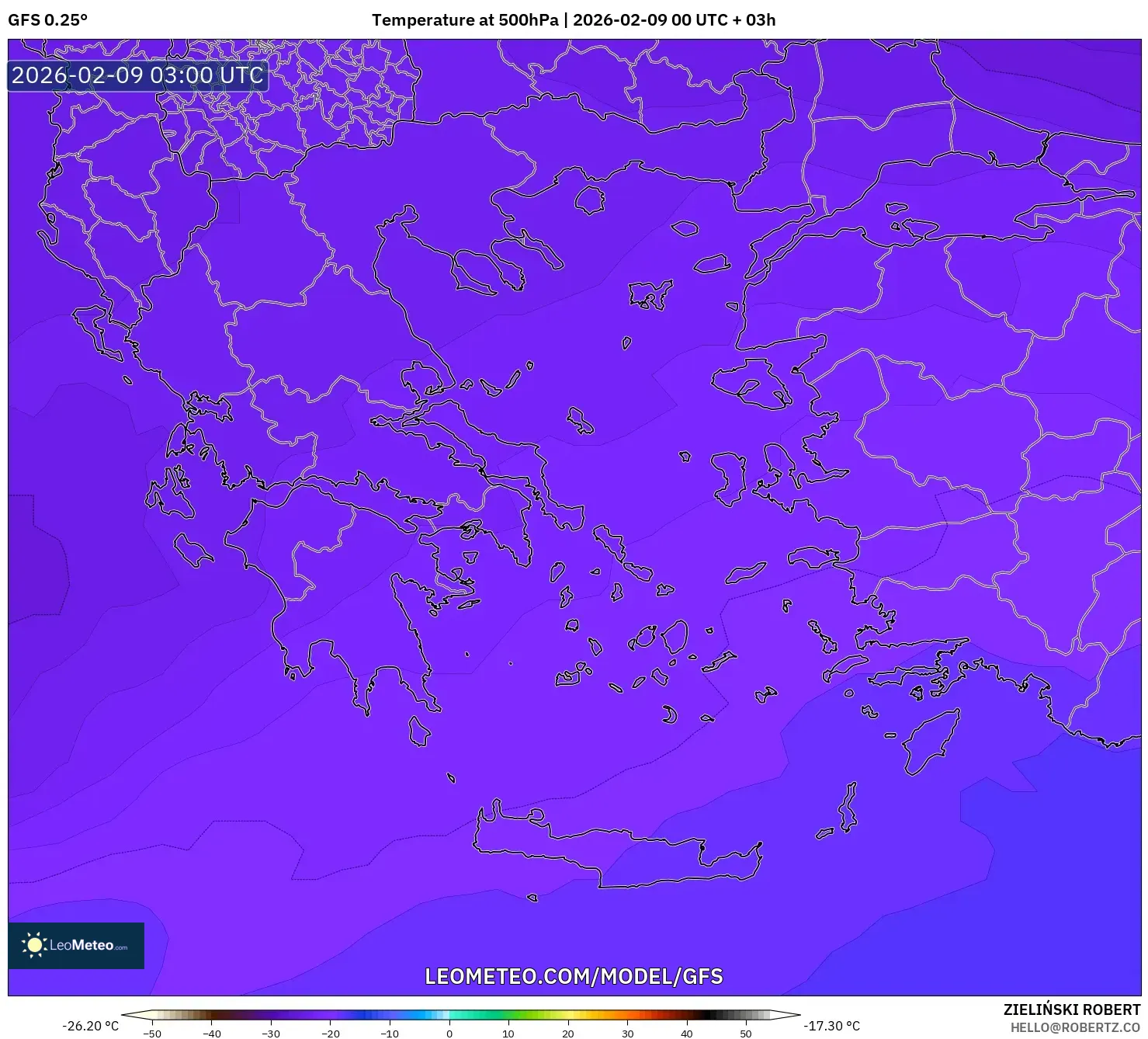GFS model - Yunani, Suhu 500 hPa