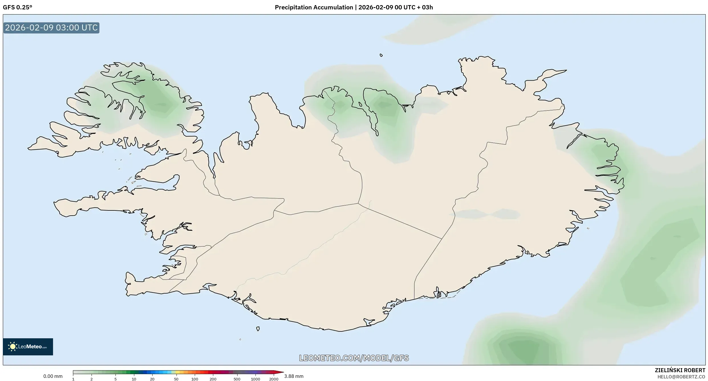 GFS model - Iceland, Pengumpulan Hujan