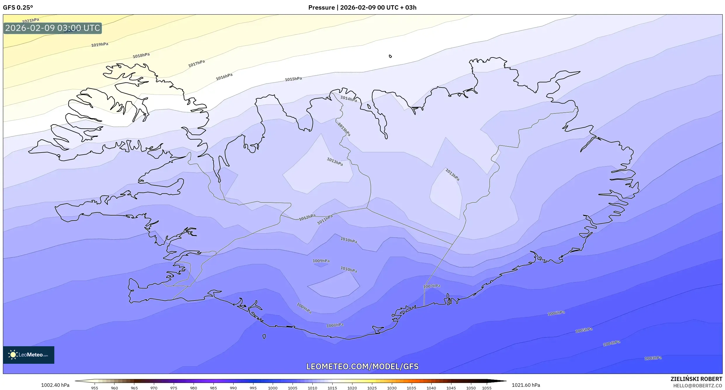 GFS model - Iceland, Tekanan