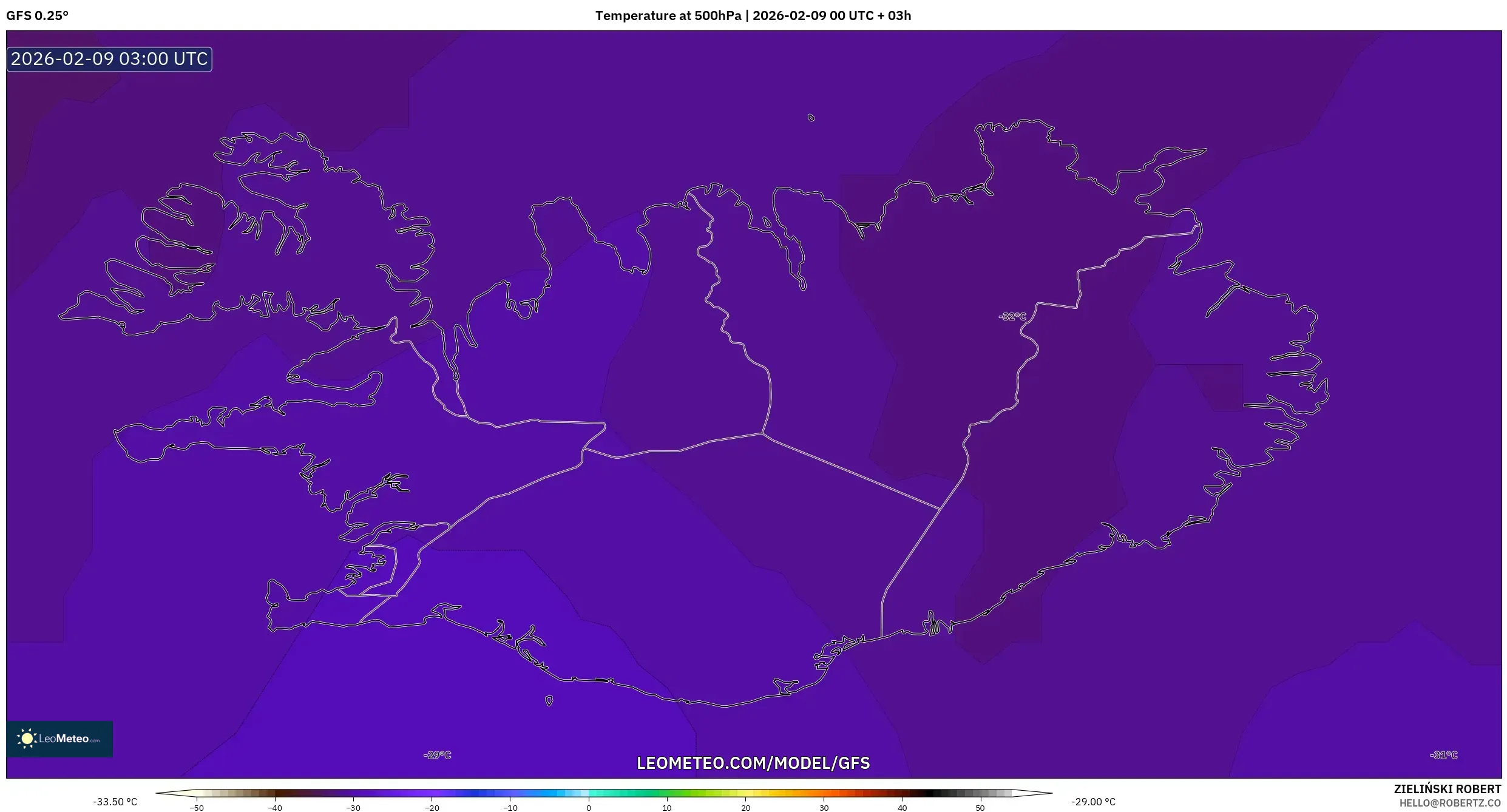 GFS model - Iceland, Suhu 500 hPa