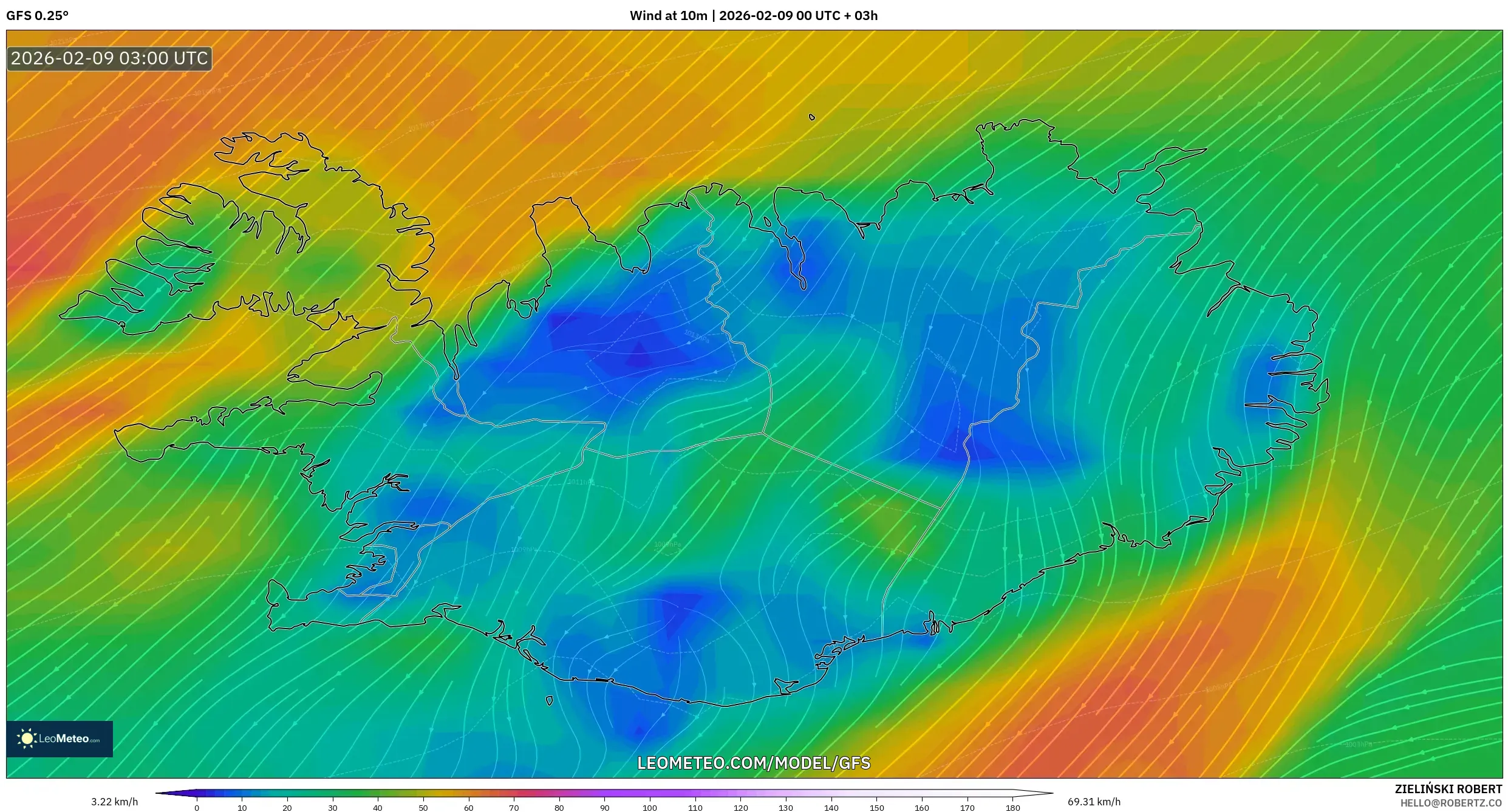 GFS model - Iceland, Angin 10 m