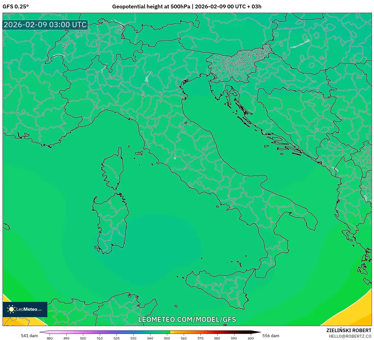 GFS model - Itali, Ketinggian geopotensial pada 500 hPa