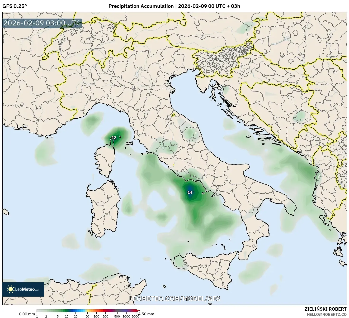 GFS model - Itali, Pengumpulan Hujan