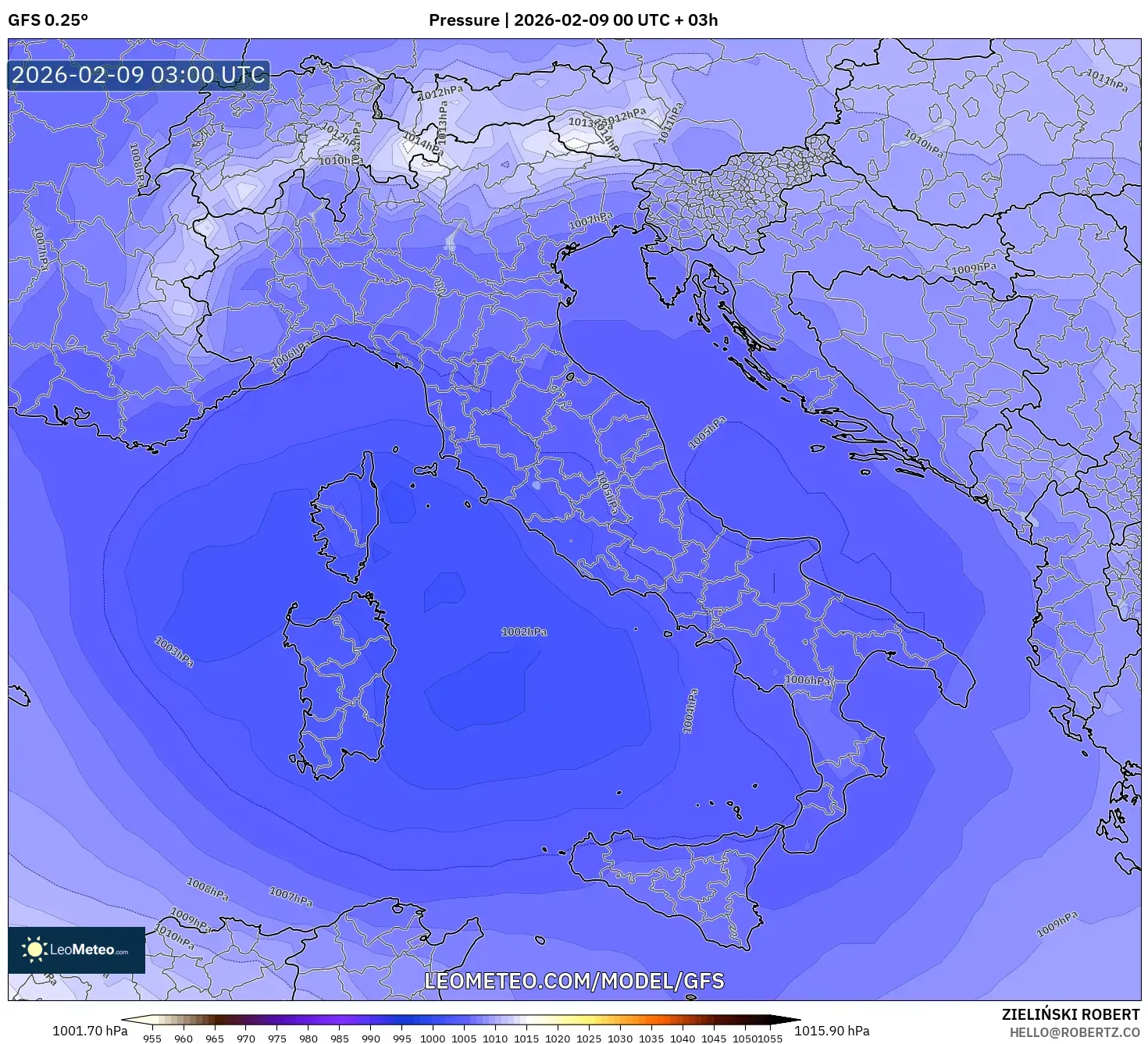 GFS model - Itali, Tekanan