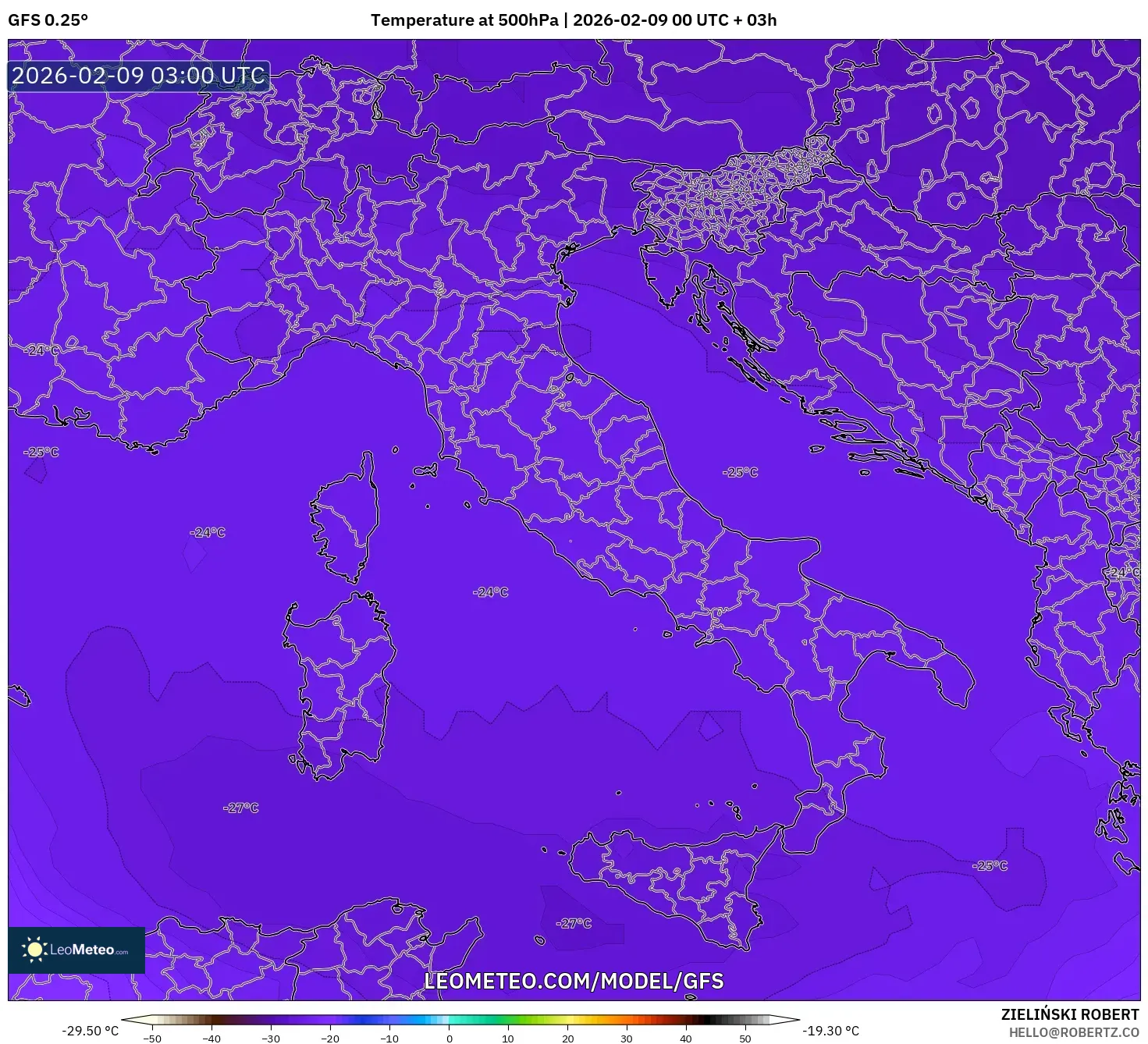 GFS model - Itali, Suhu 500 hPa