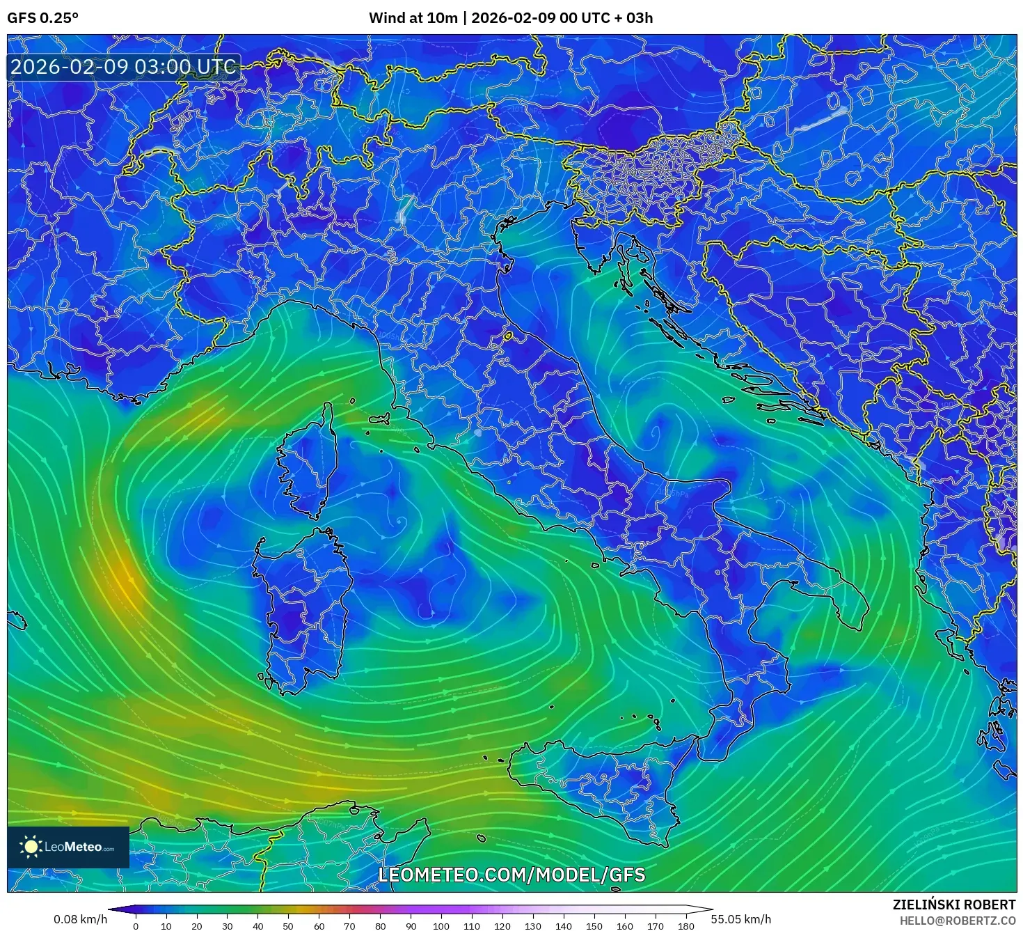 GFS model - Itali, Angin 10 m