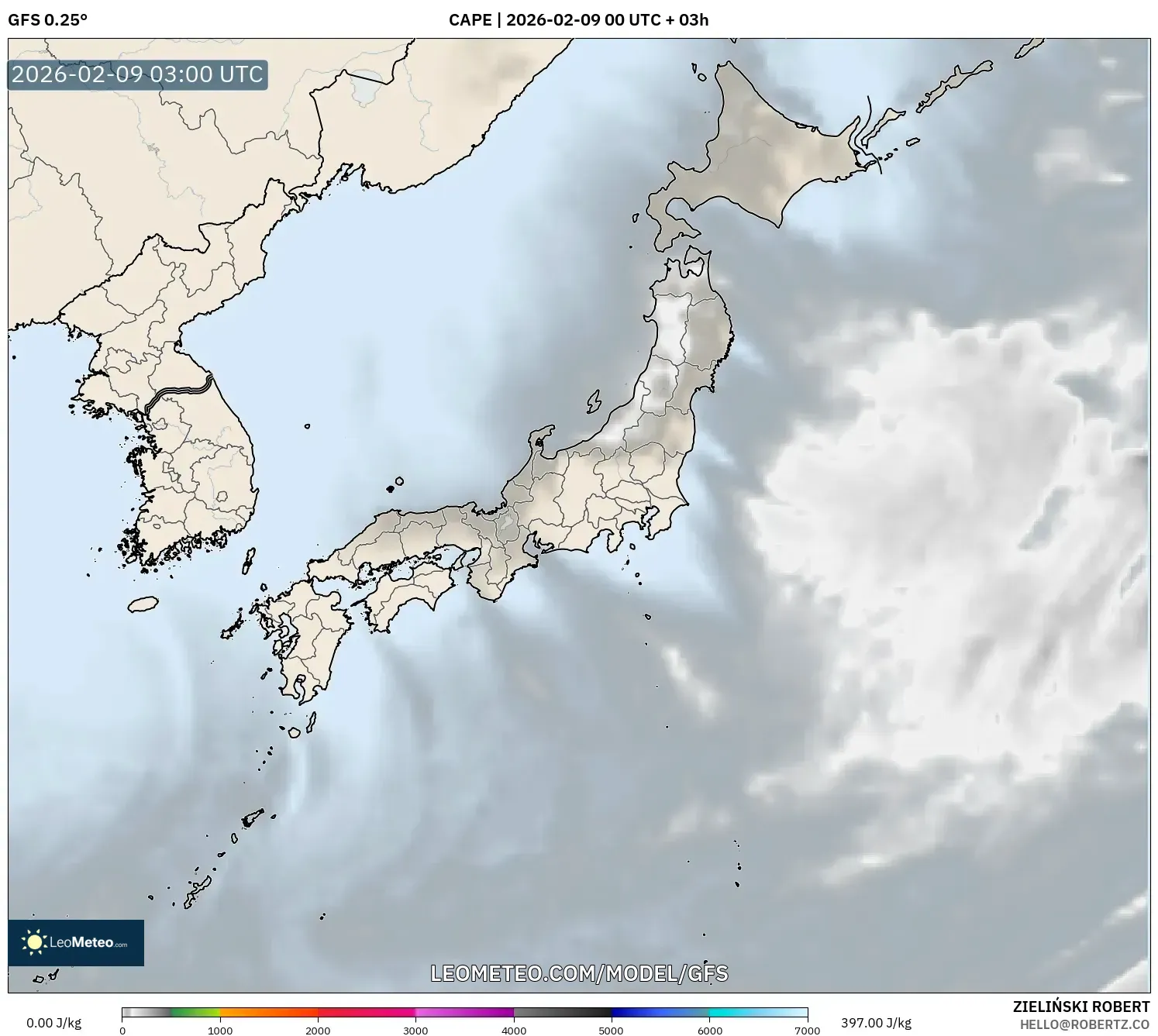 GFS model - Jepun, CAPE