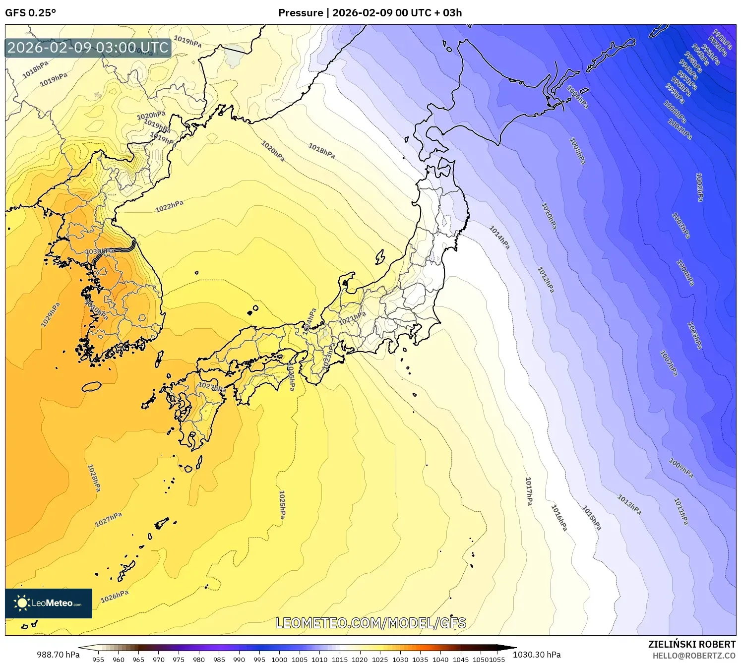 GFS model - Jepun, Tekanan