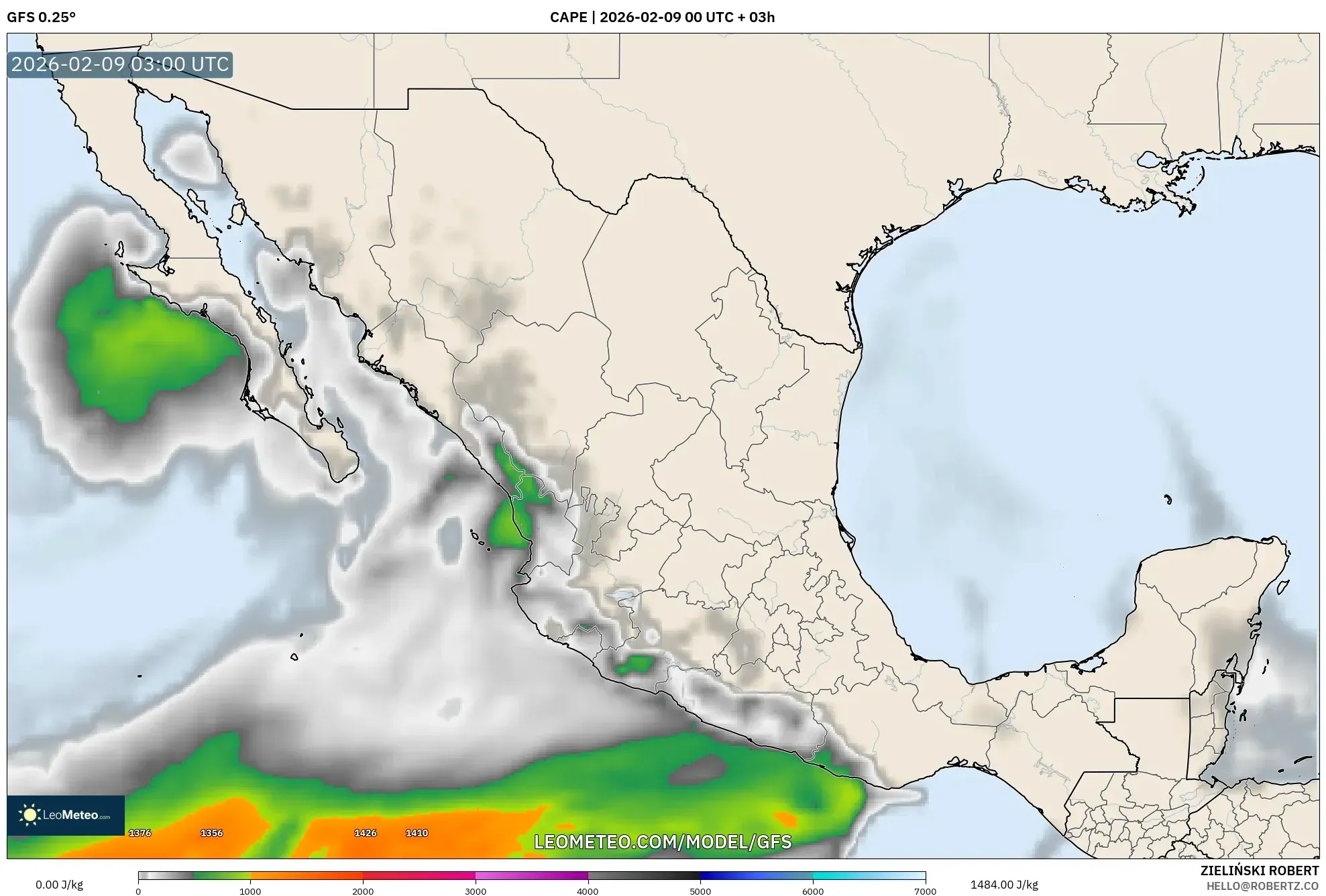 GFS model - Mexico, CAPE