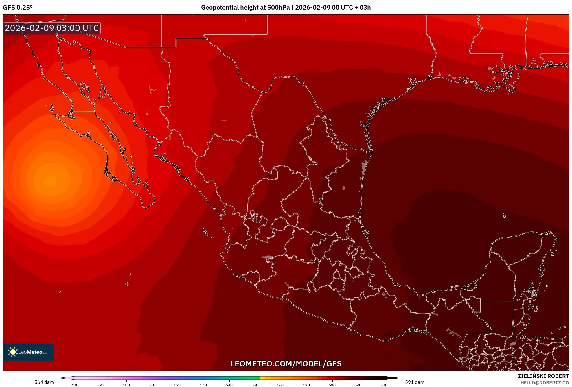 GFS model - Mexico, Ketinggian geopotensial pada 500 hPa