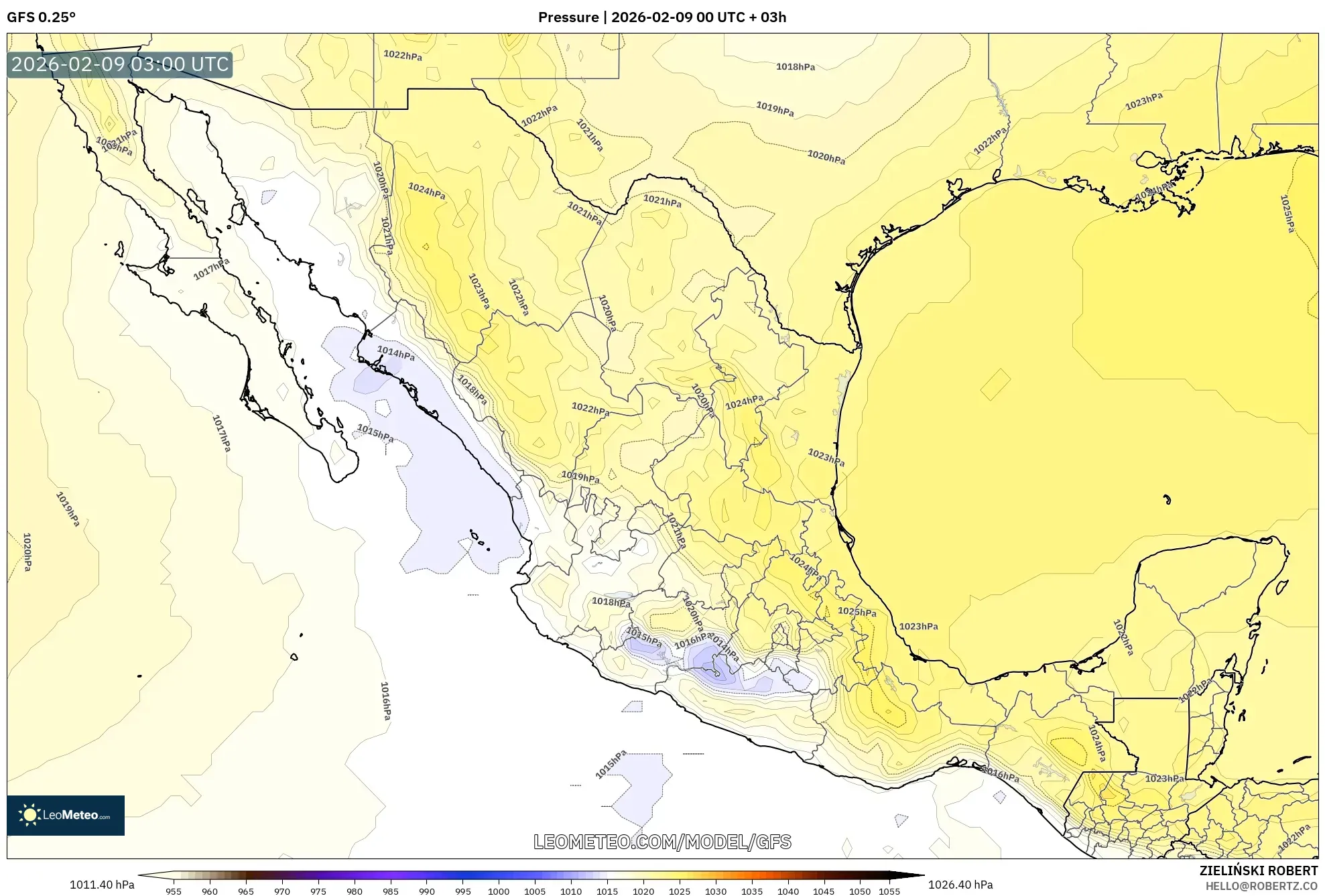 GFS model - Mexico, Tekanan
