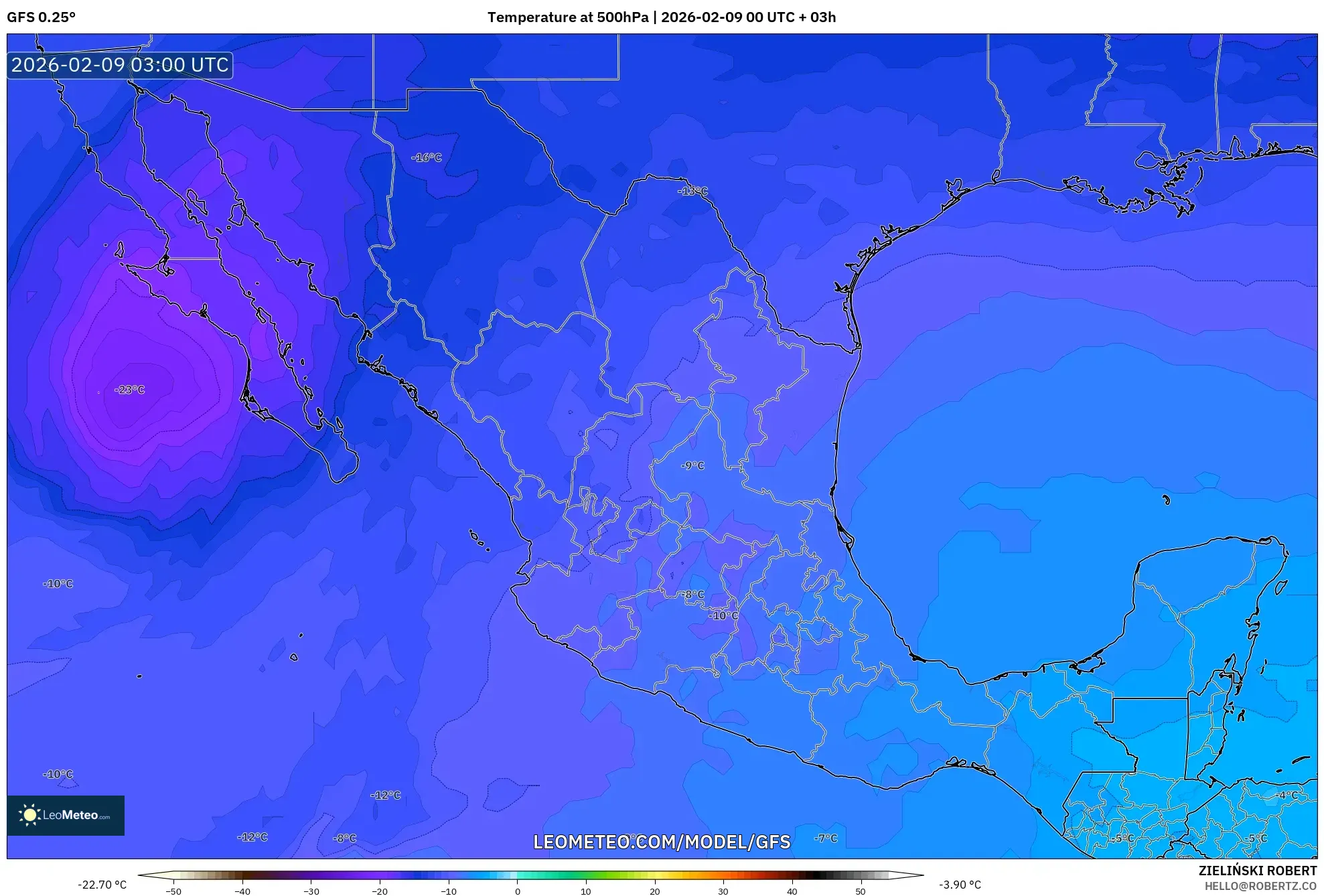 GFS model - Mexico, Suhu 500 hPa