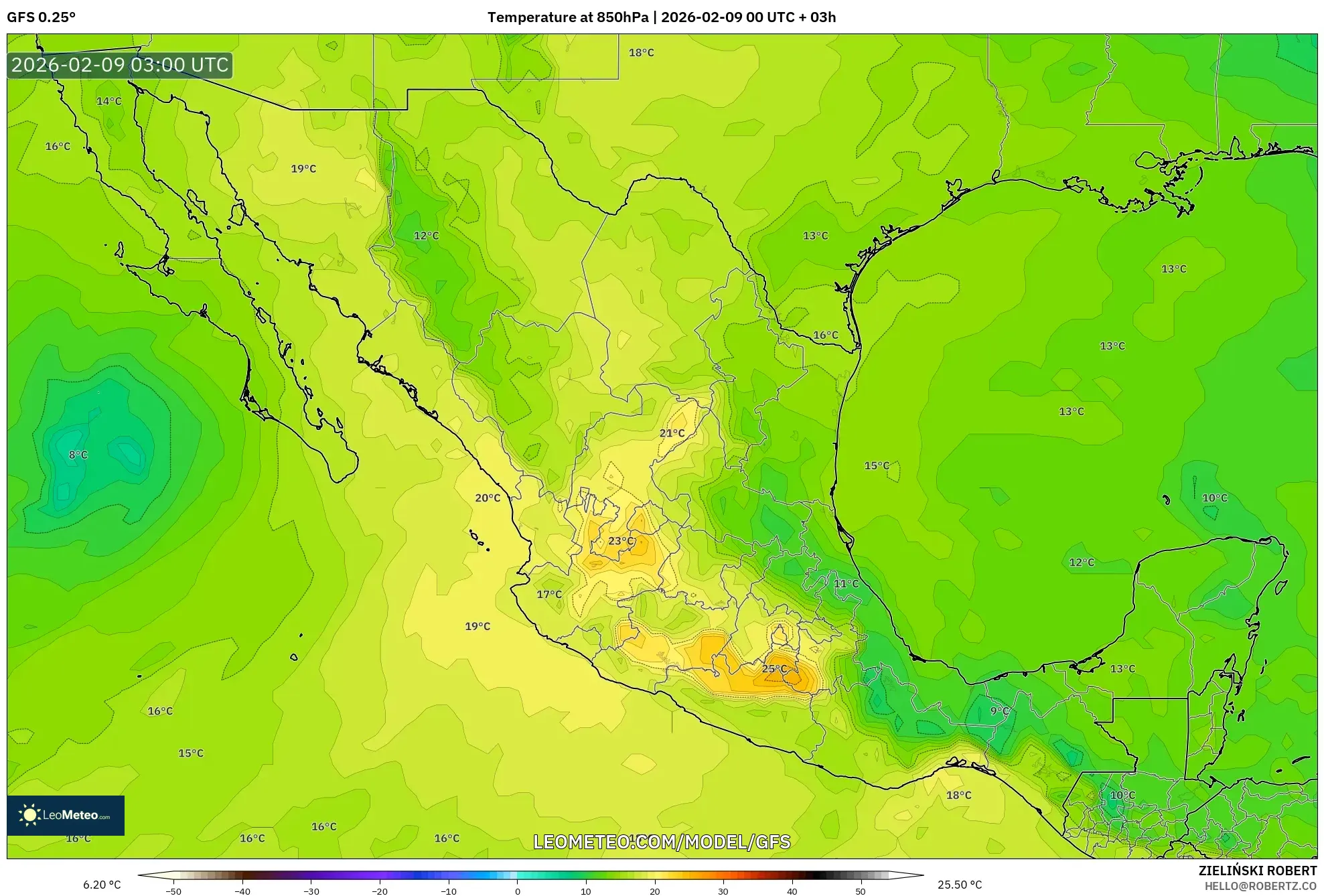 GFS model - Mexico, Suhu 850 hPa