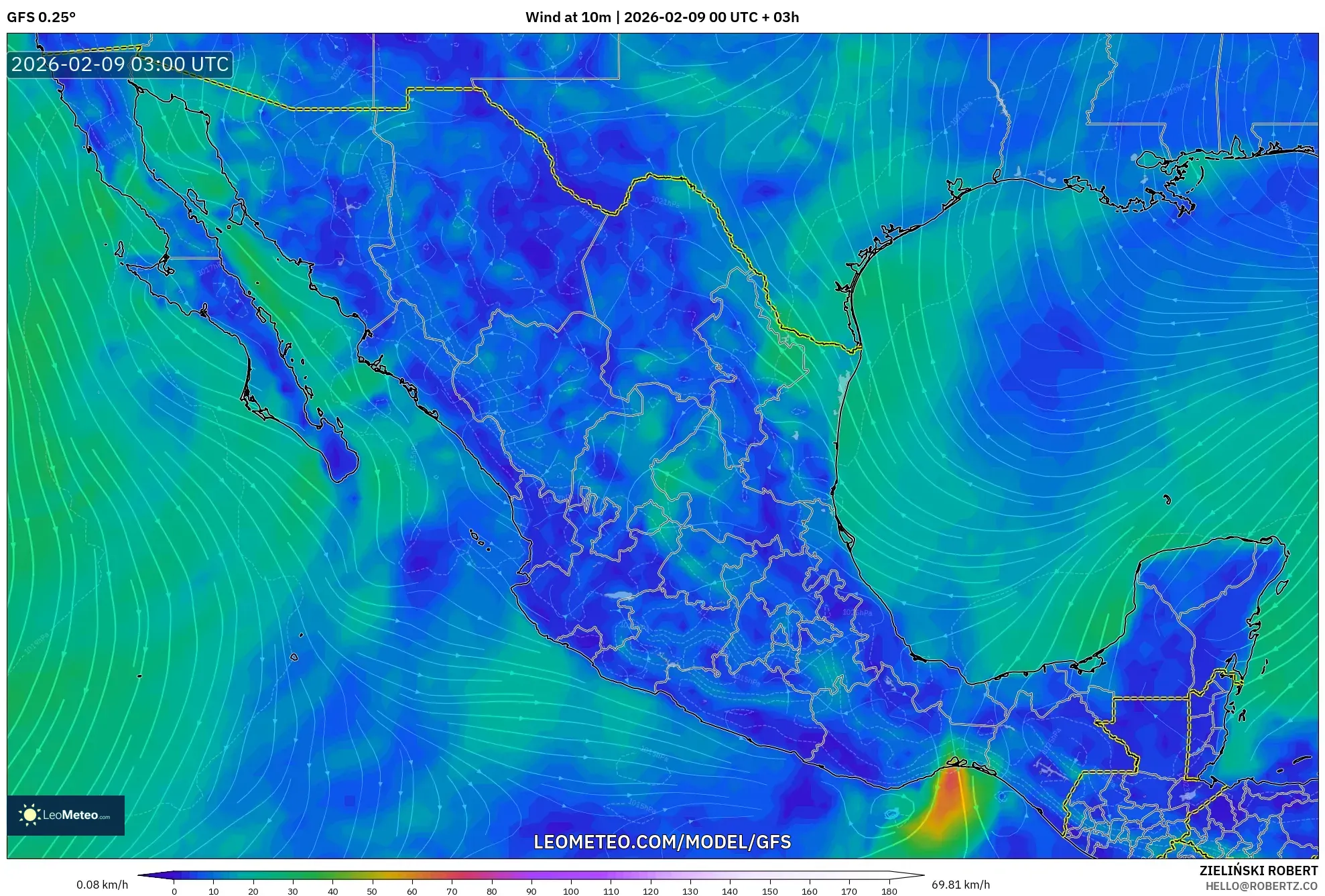 GFS model - Mexico, Angin 10 m