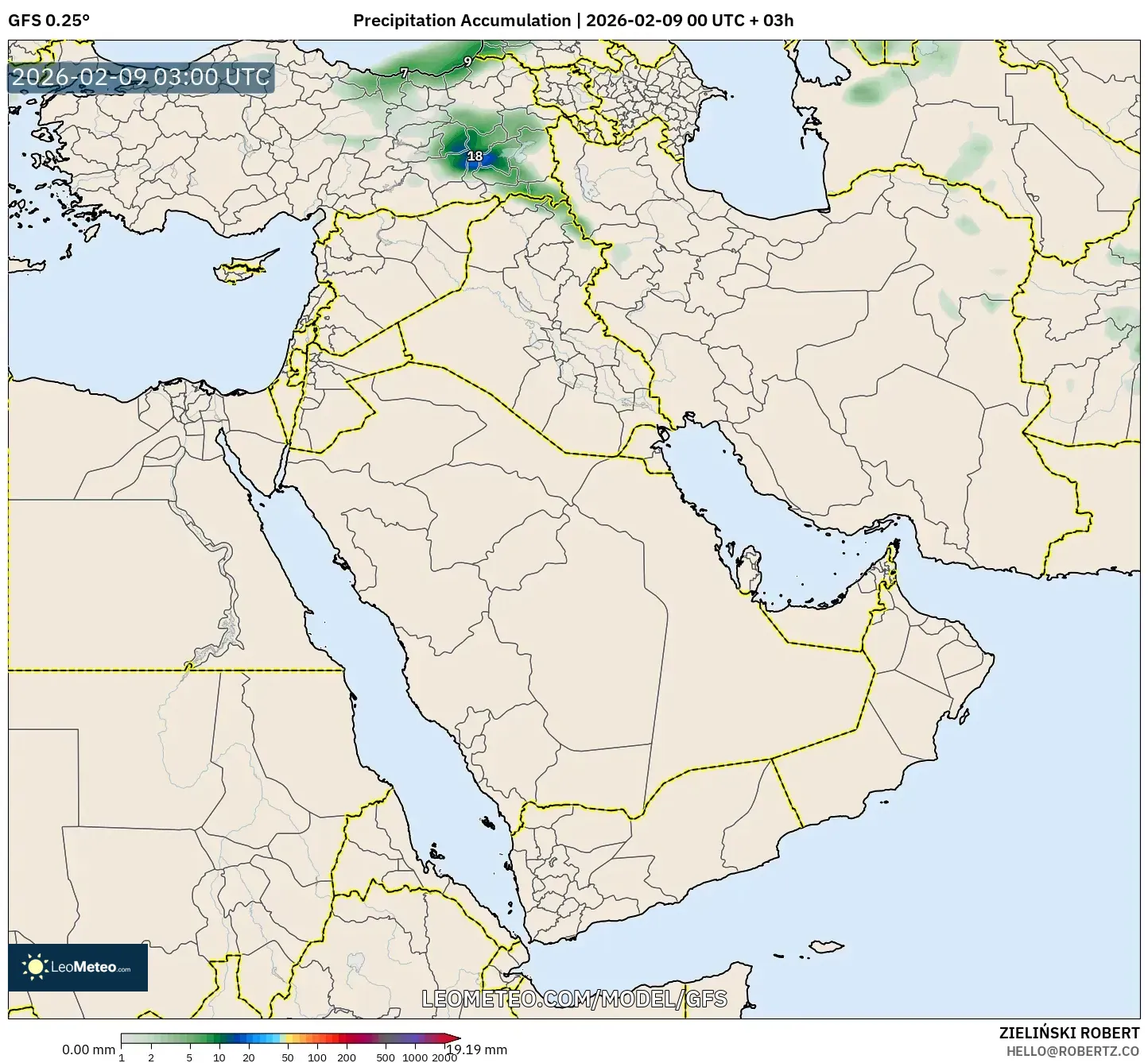 GFS model - Timur Tengah, Pengumpulan Hujan