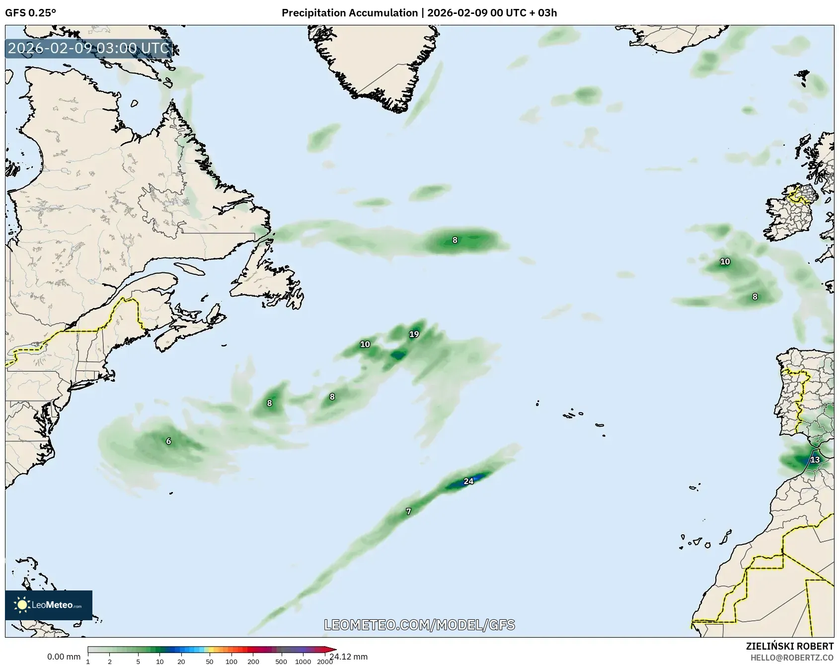 GFS model - Atlantik Utara, Pengumpulan Hujan