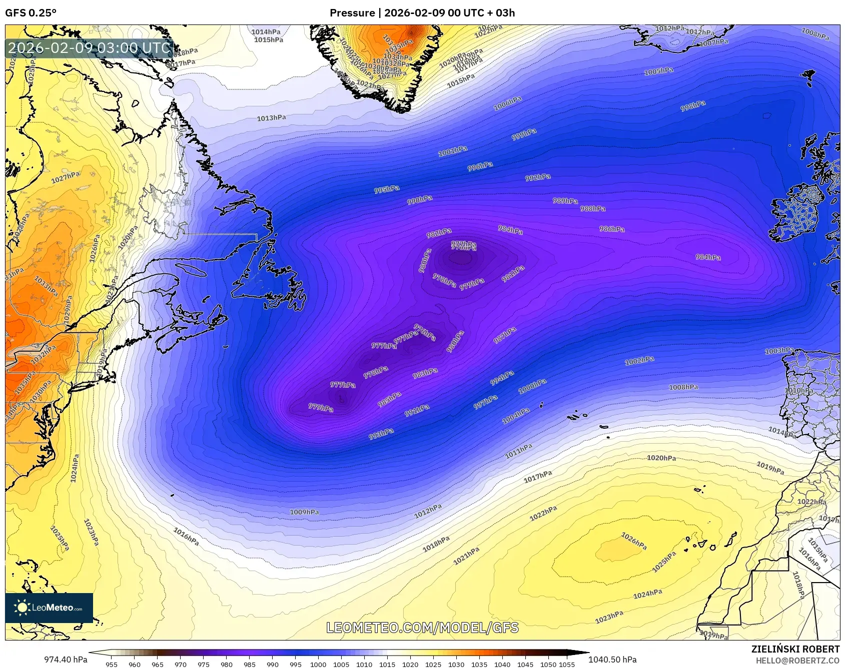 GFS model - Atlantik Utara, Tekanan