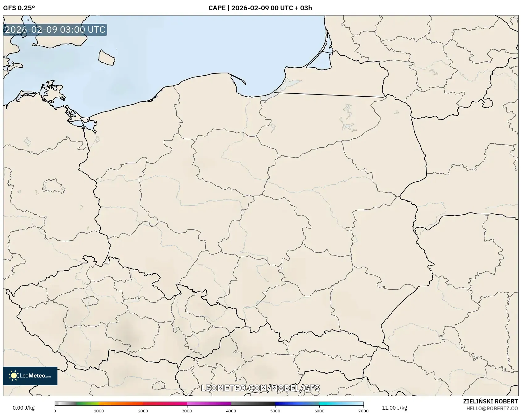 GFS model - Poland, CAPE
