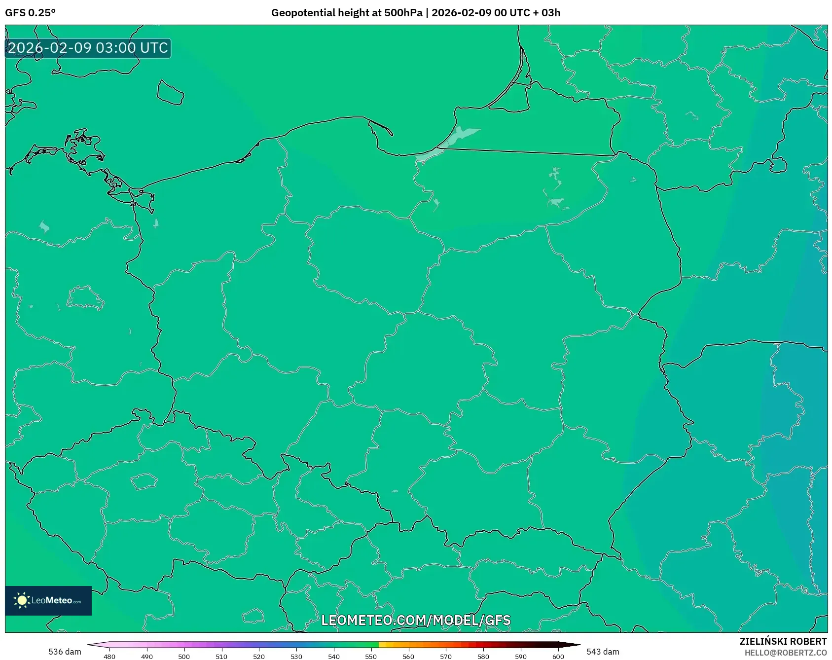 GFS model - Poland, Ketinggian geopotensial pada 500 hPa