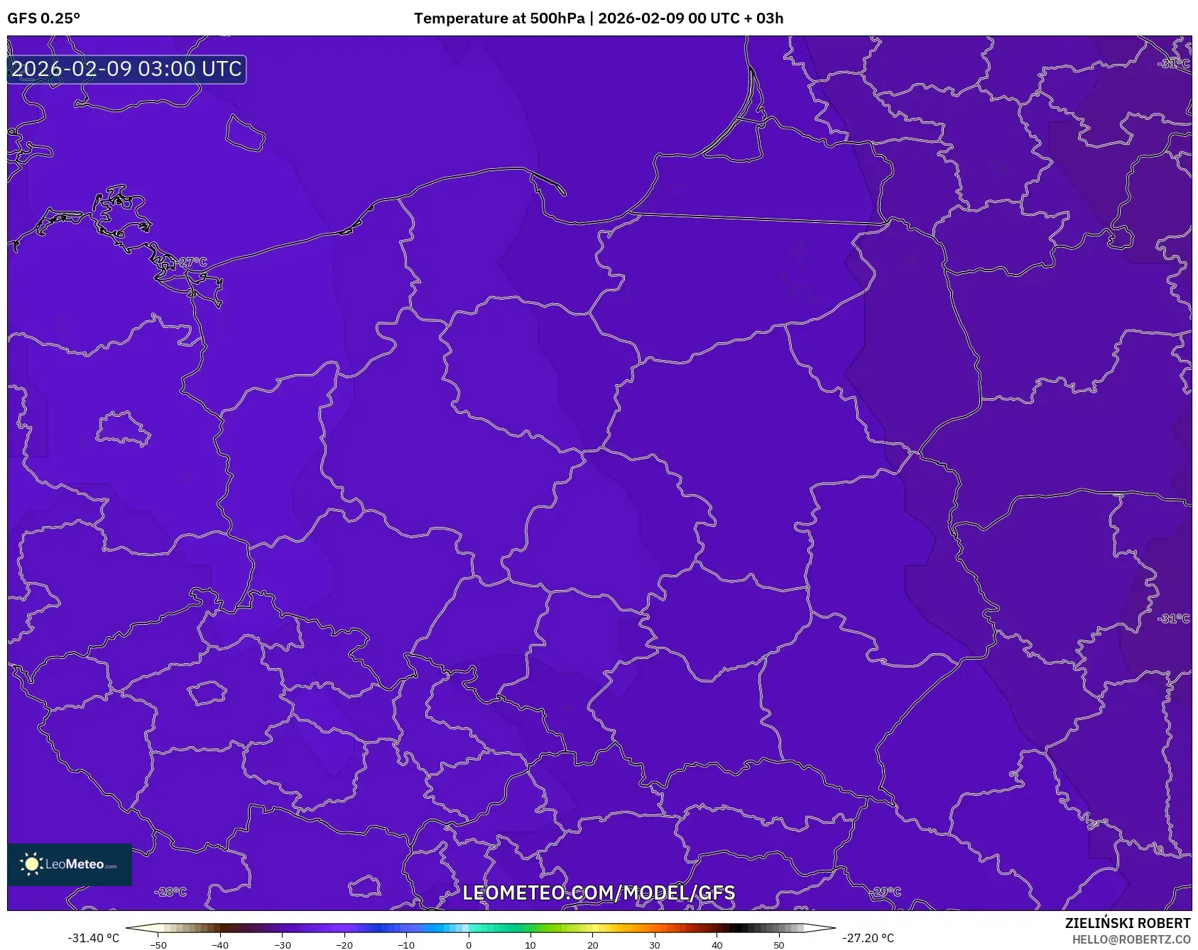 GFS model - Poland, Suhu 500 hPa