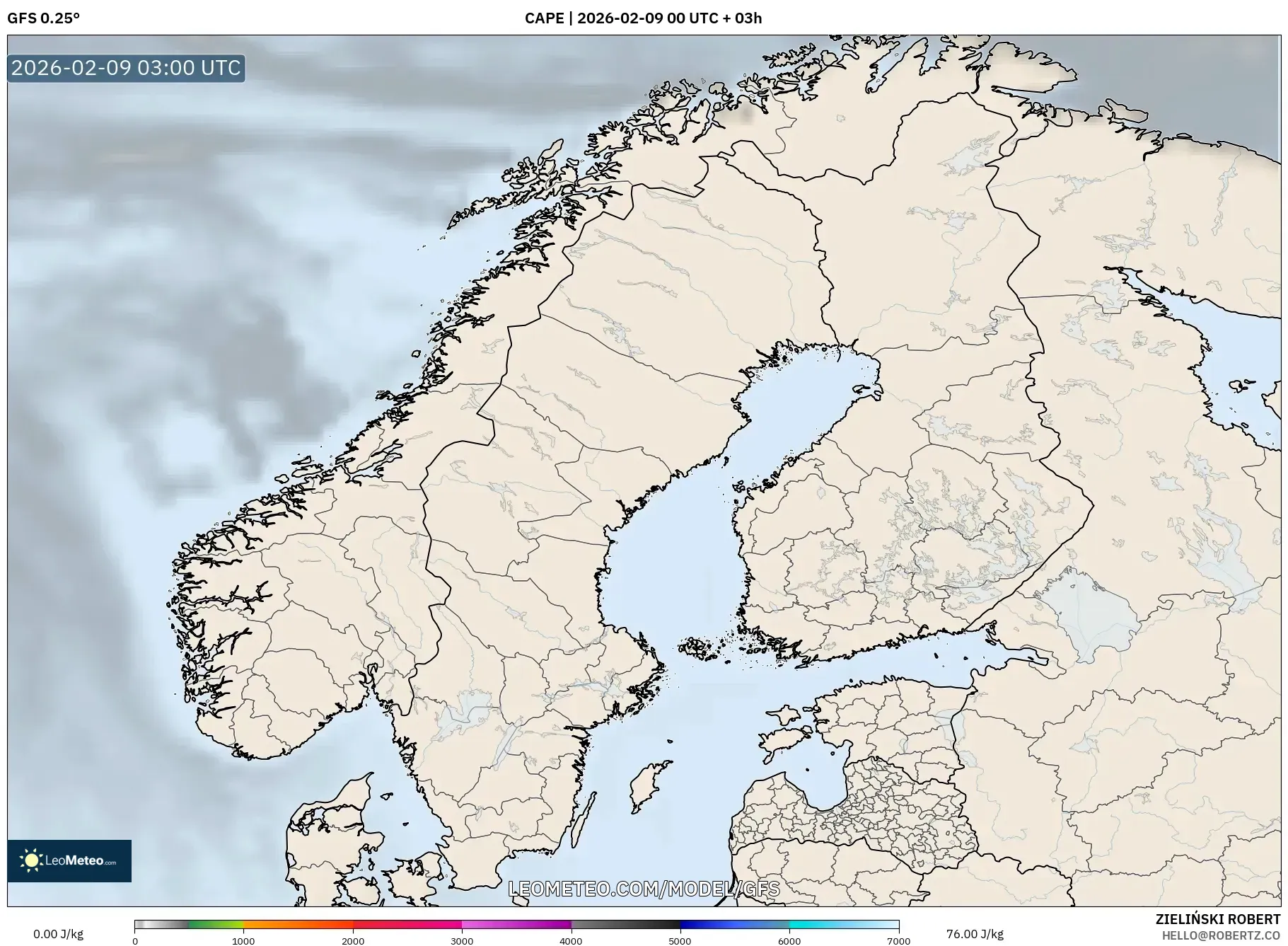 GFS model - Skandinavia, CAPE