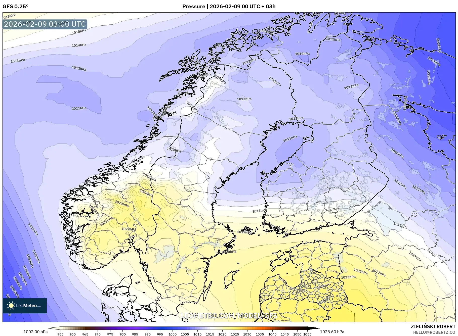 GFS model - Skandinavia, Tekanan