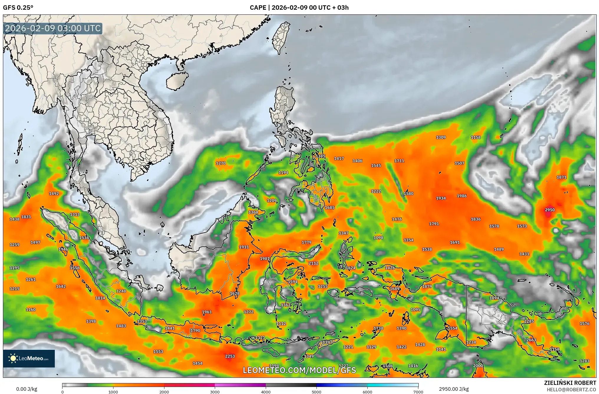GFS model - Asia Tenggara, CAPE