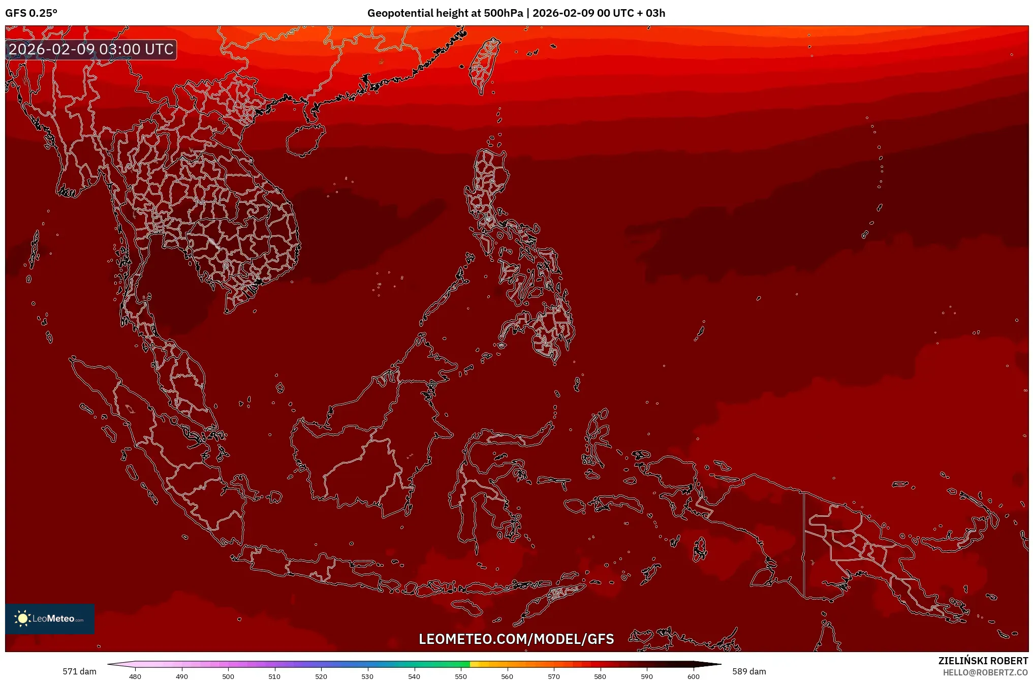 GFS model - Asia Tenggara, Ketinggian geopotensial pada 500 hPa