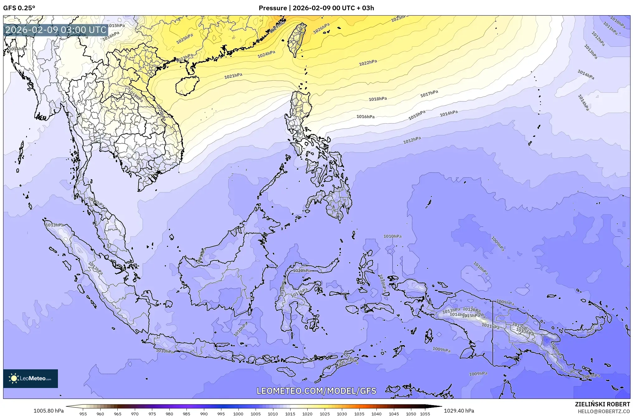 GFS model - Asia Tenggara, Tekanan