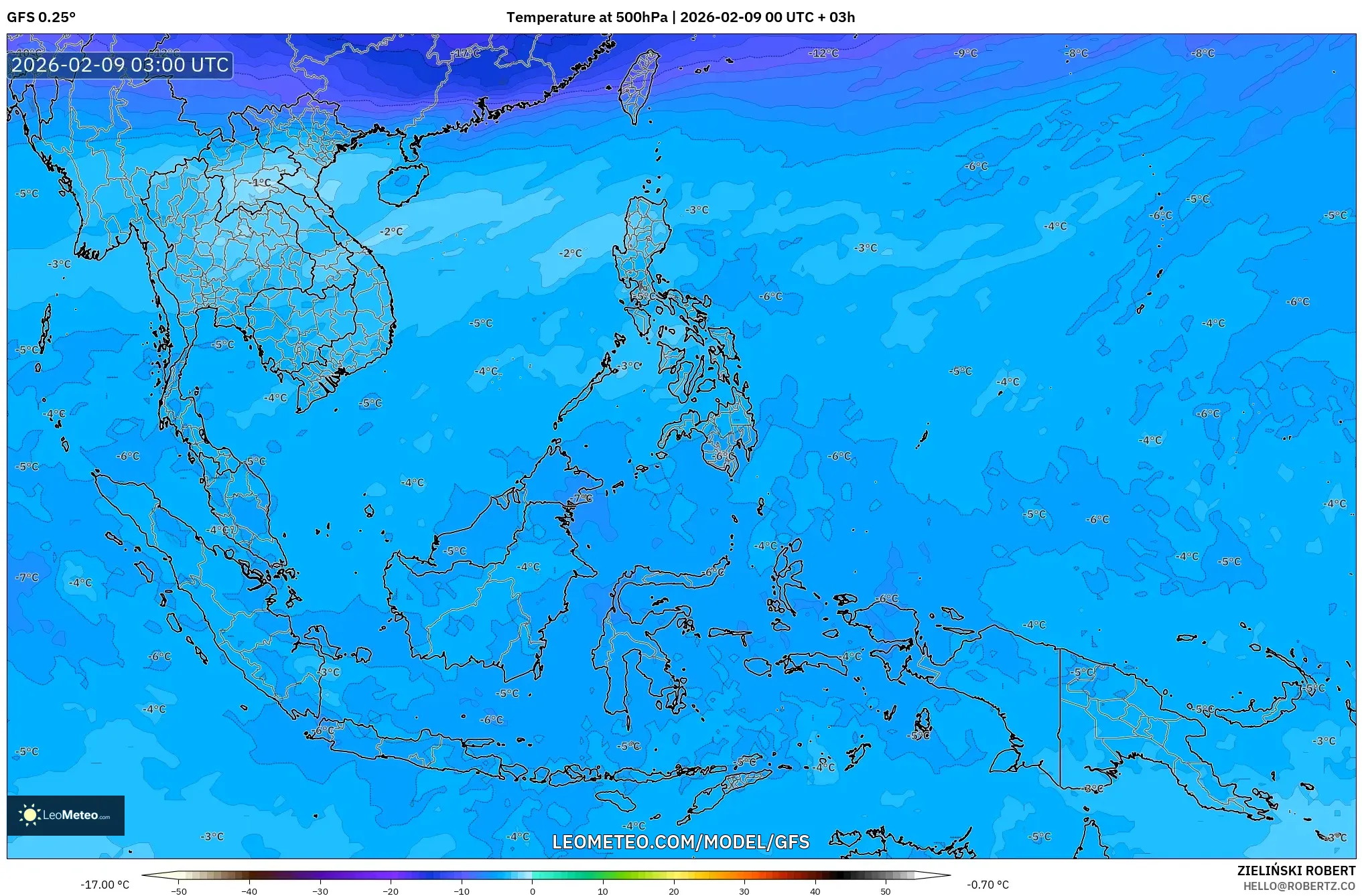 GFS model - Asia Tenggara, Suhu 500 hPa