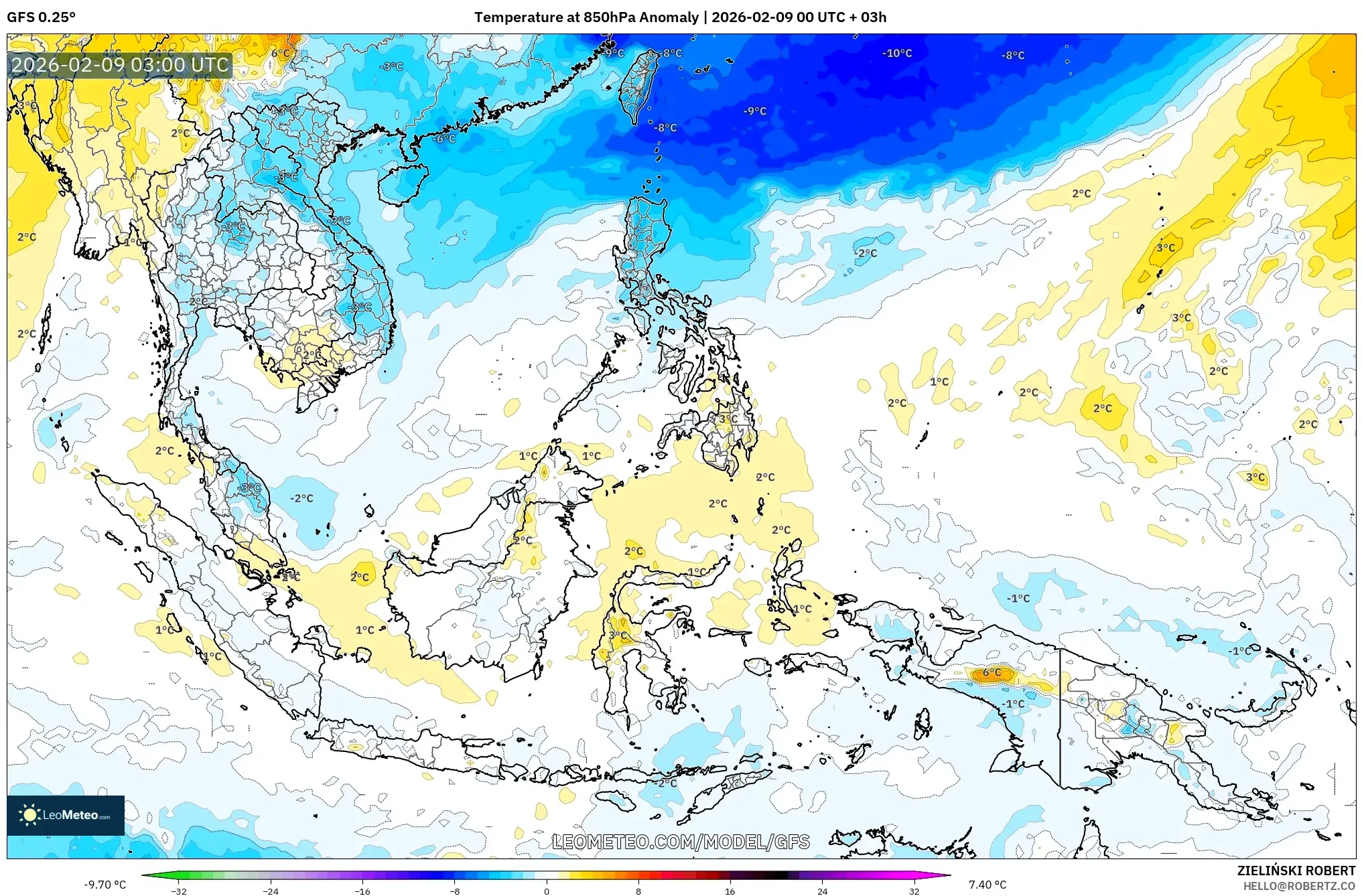 GFS model - Asia Tenggara, Anomali Suhu 850 hPa