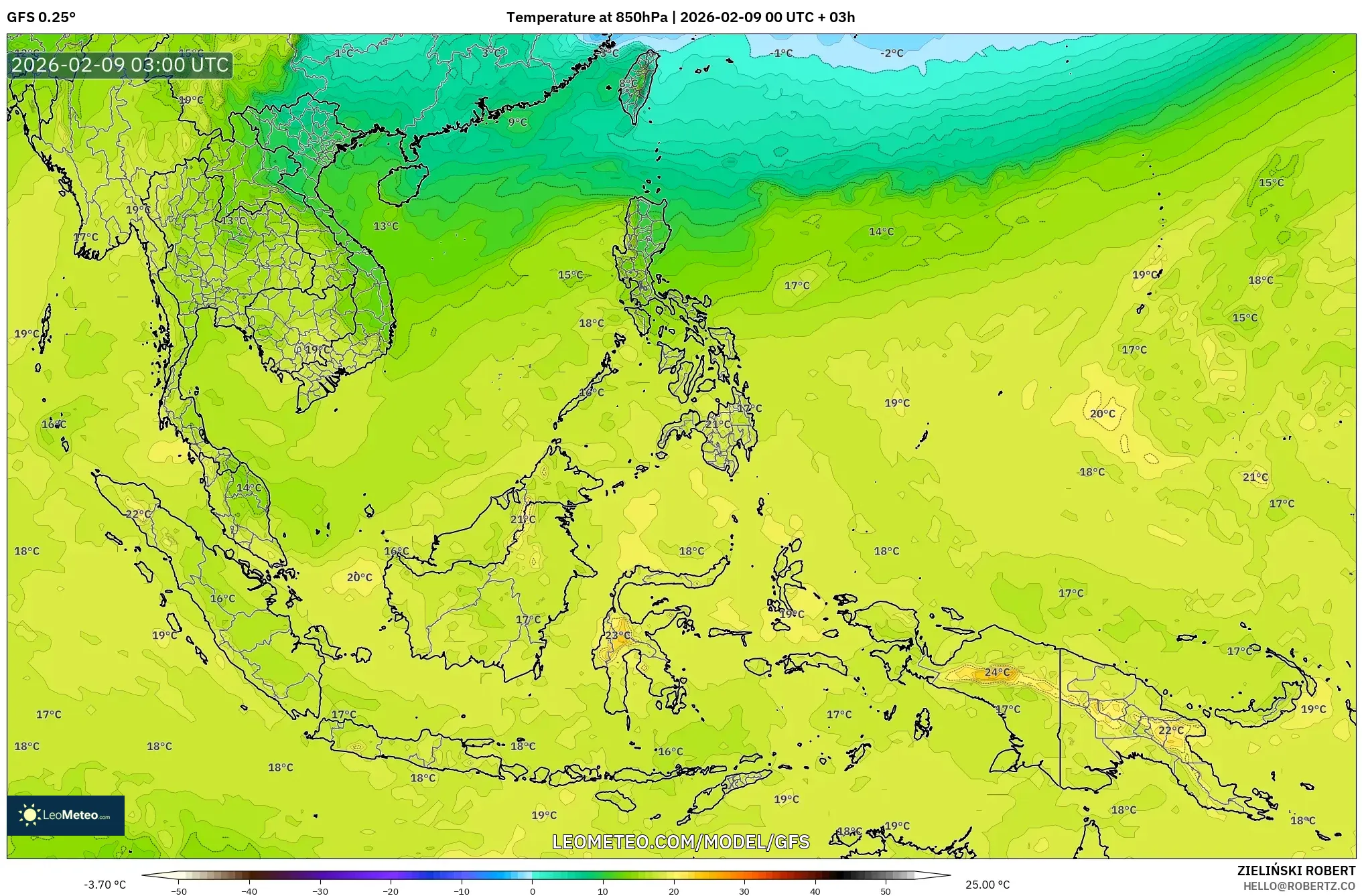 GFS model - Asia Tenggara, Suhu 850 hPa