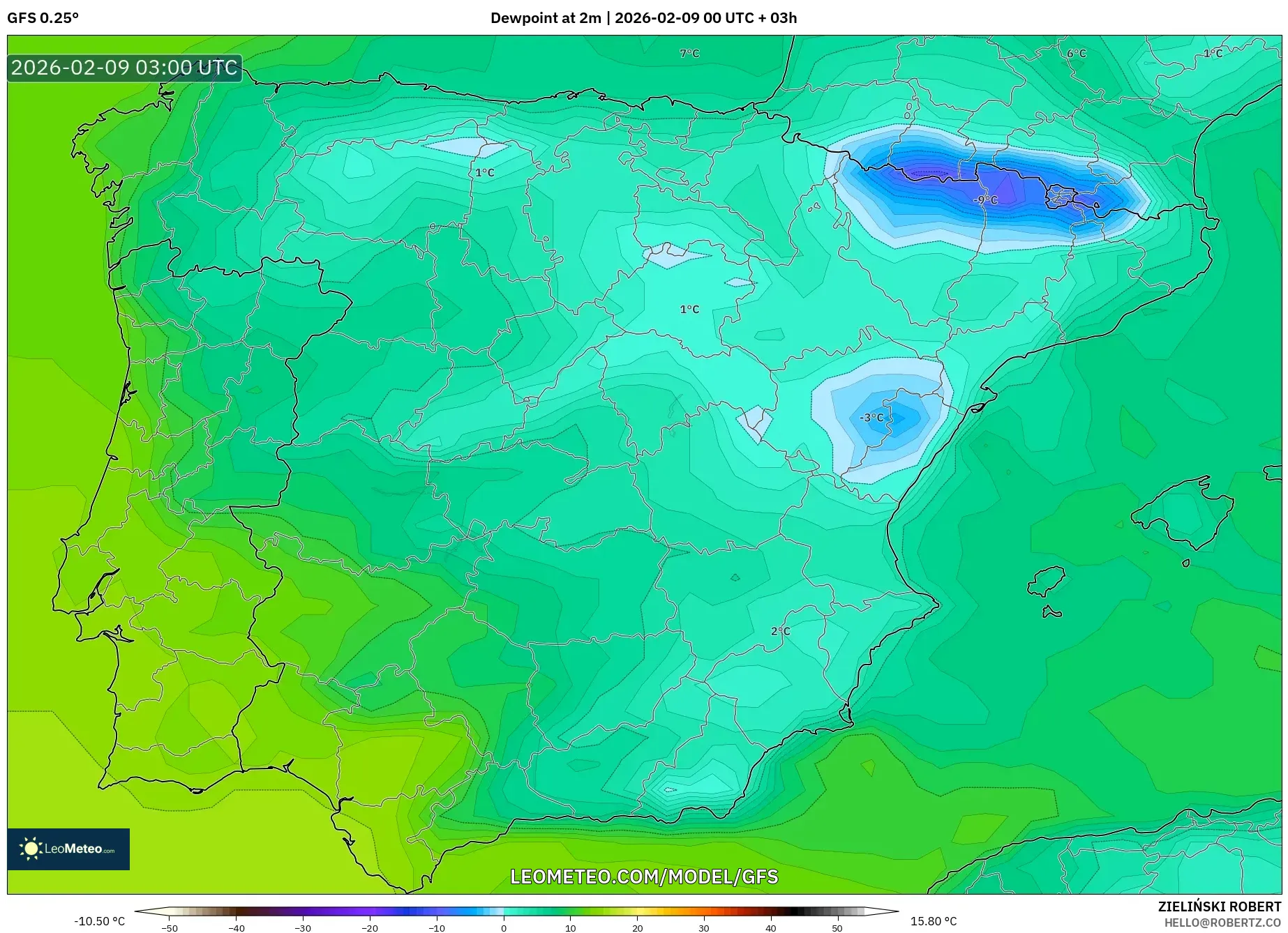GFS model - Sepanyol, Takat Embun 2 m