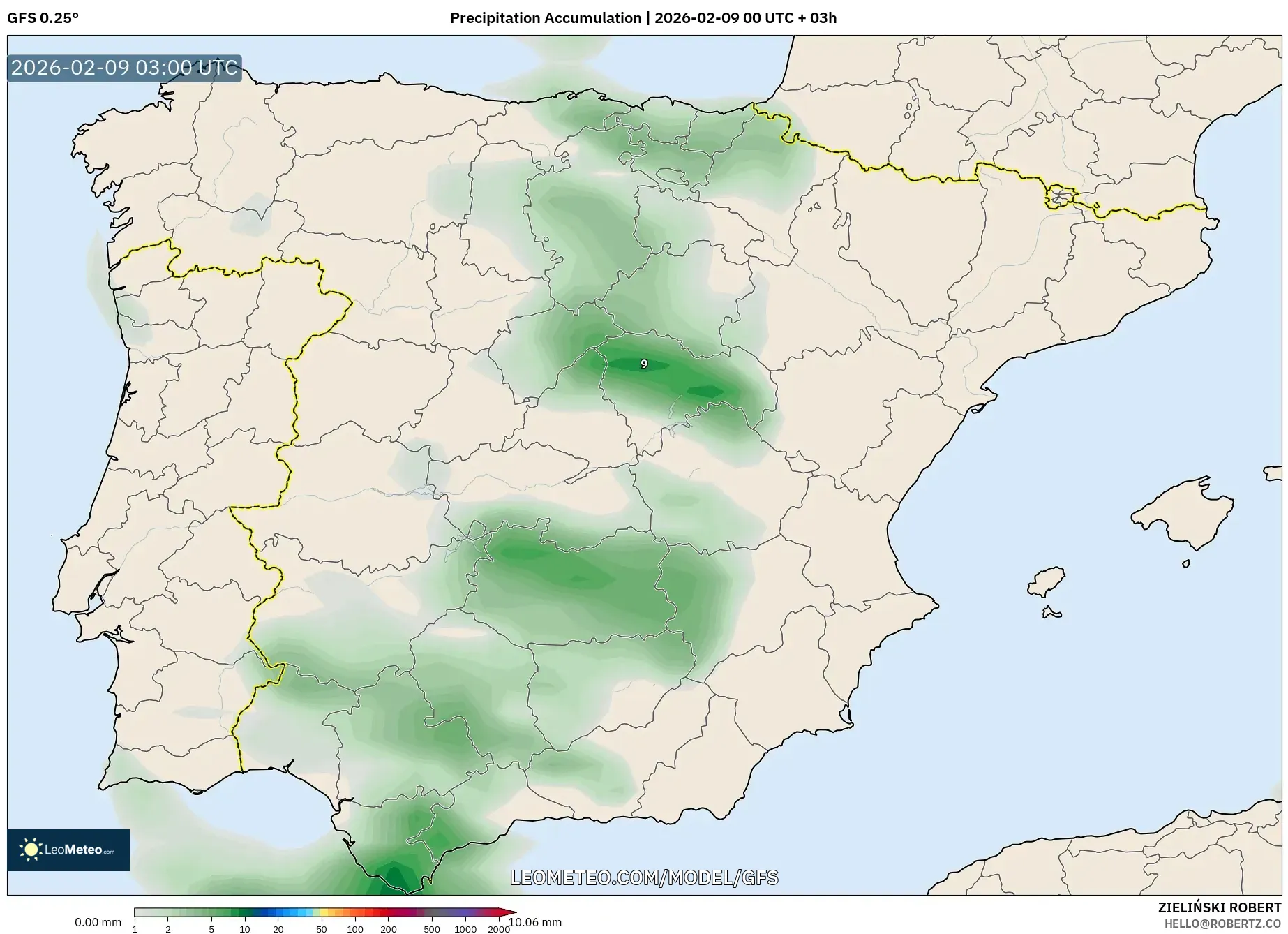 GFS model - Sepanyol, Pengumpulan Hujan