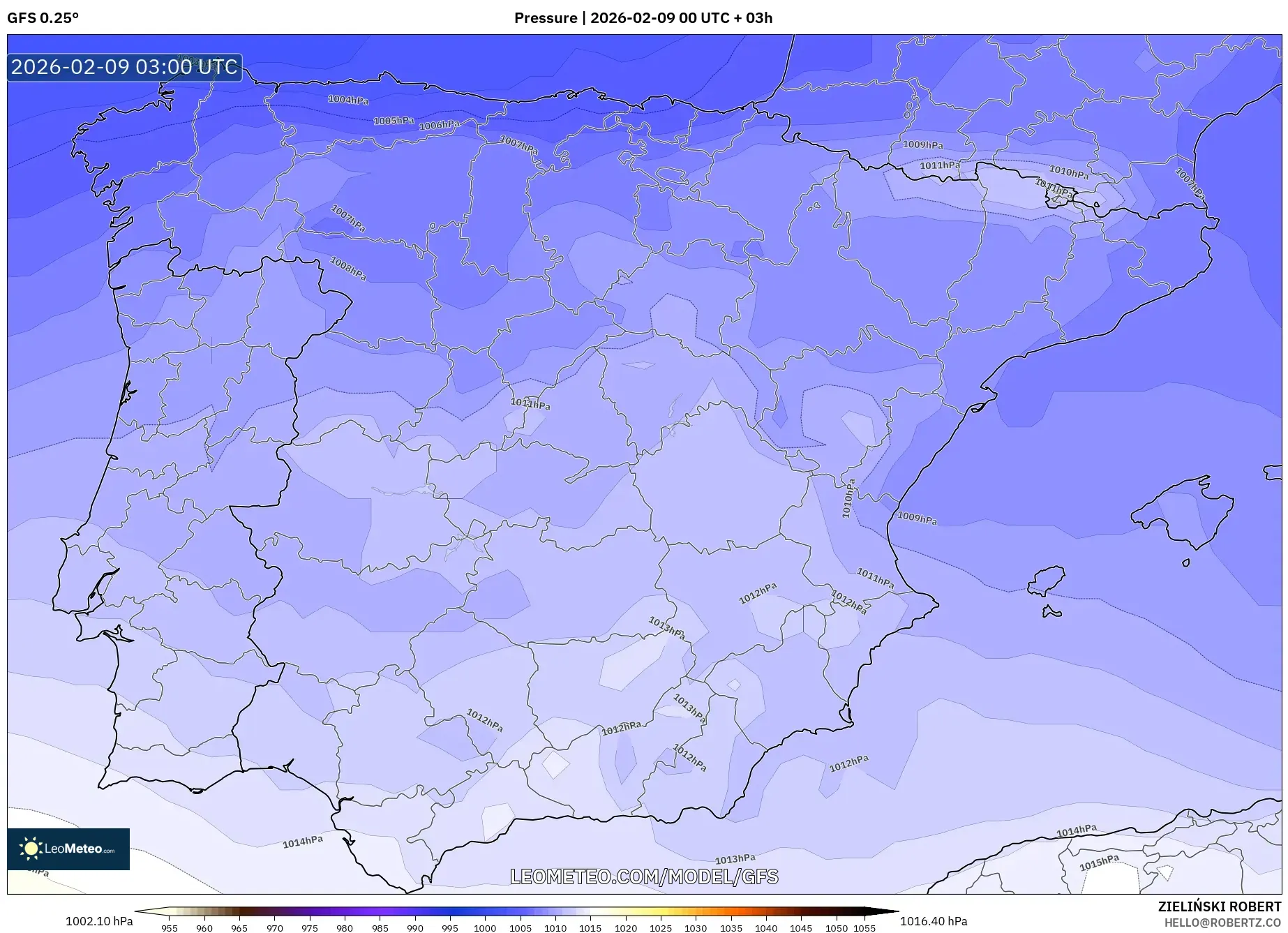 GFS model - Sepanyol, Tekanan