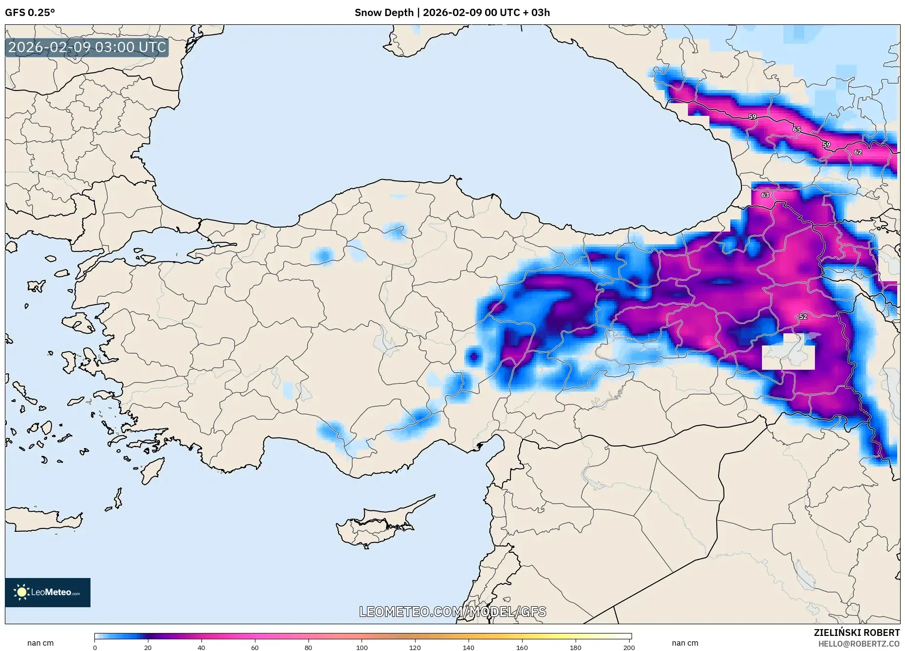 GFS model - Turki, Ketebalan Salji