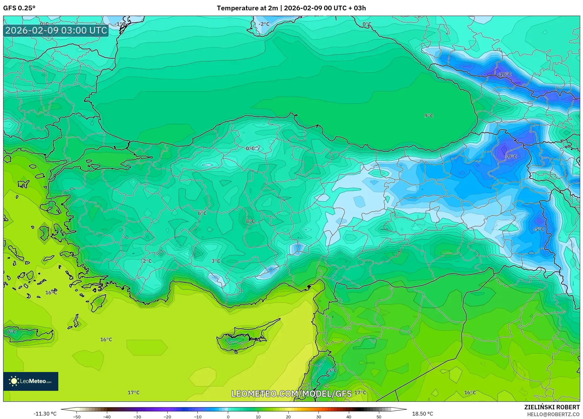 GFS model - Turki, Suhu pada 2 m