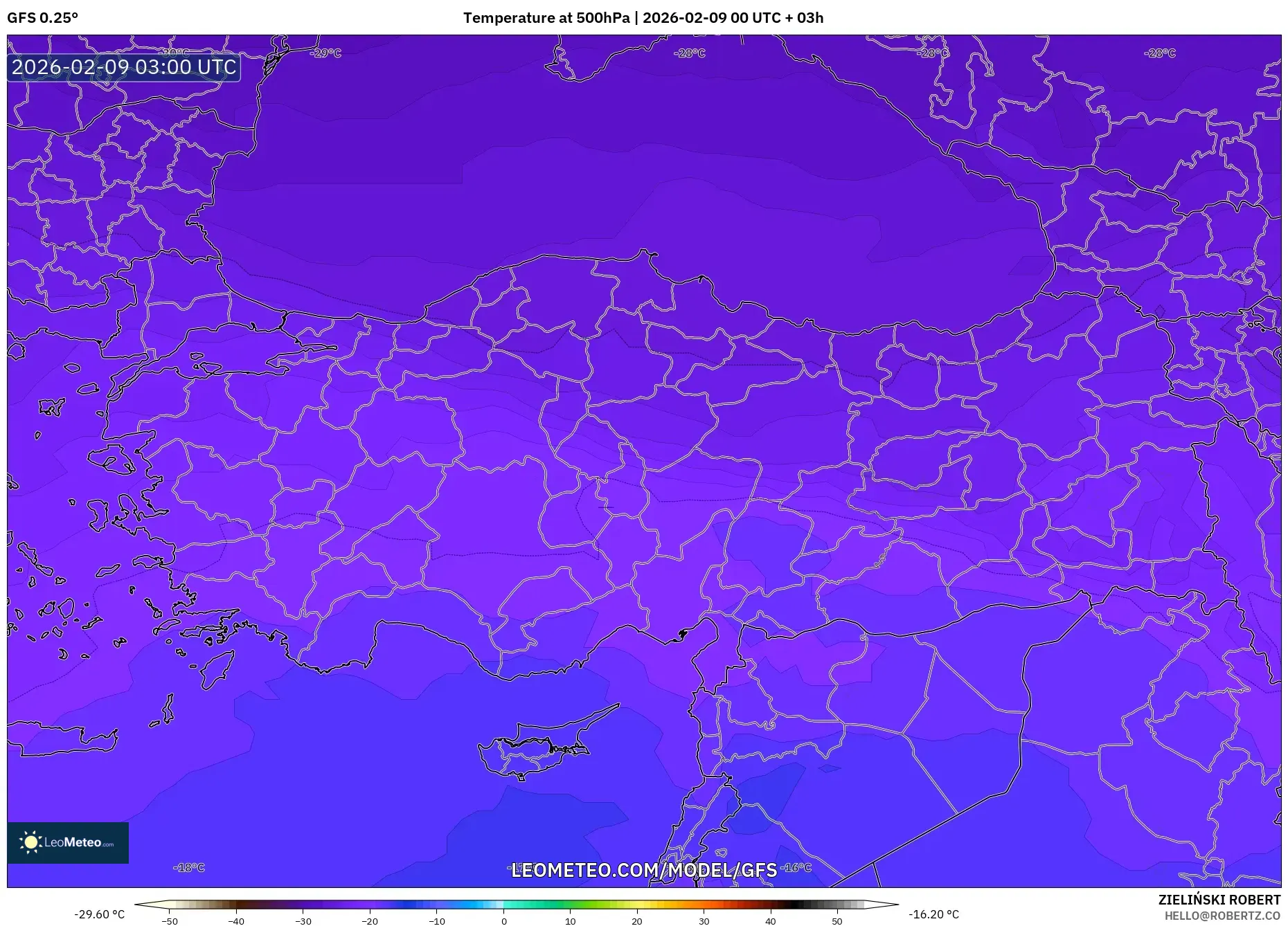 GFS model - Turki, Suhu 500 hPa
