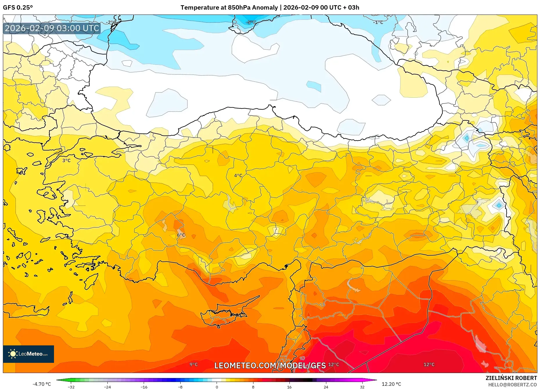 GFS model - Turki, Anomali Suhu 850 hPa