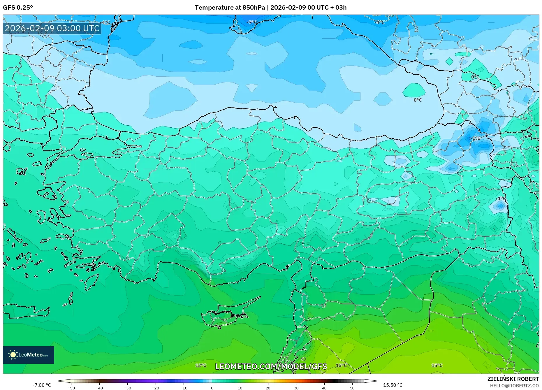 GFS model - Turki, Suhu 850 hPa