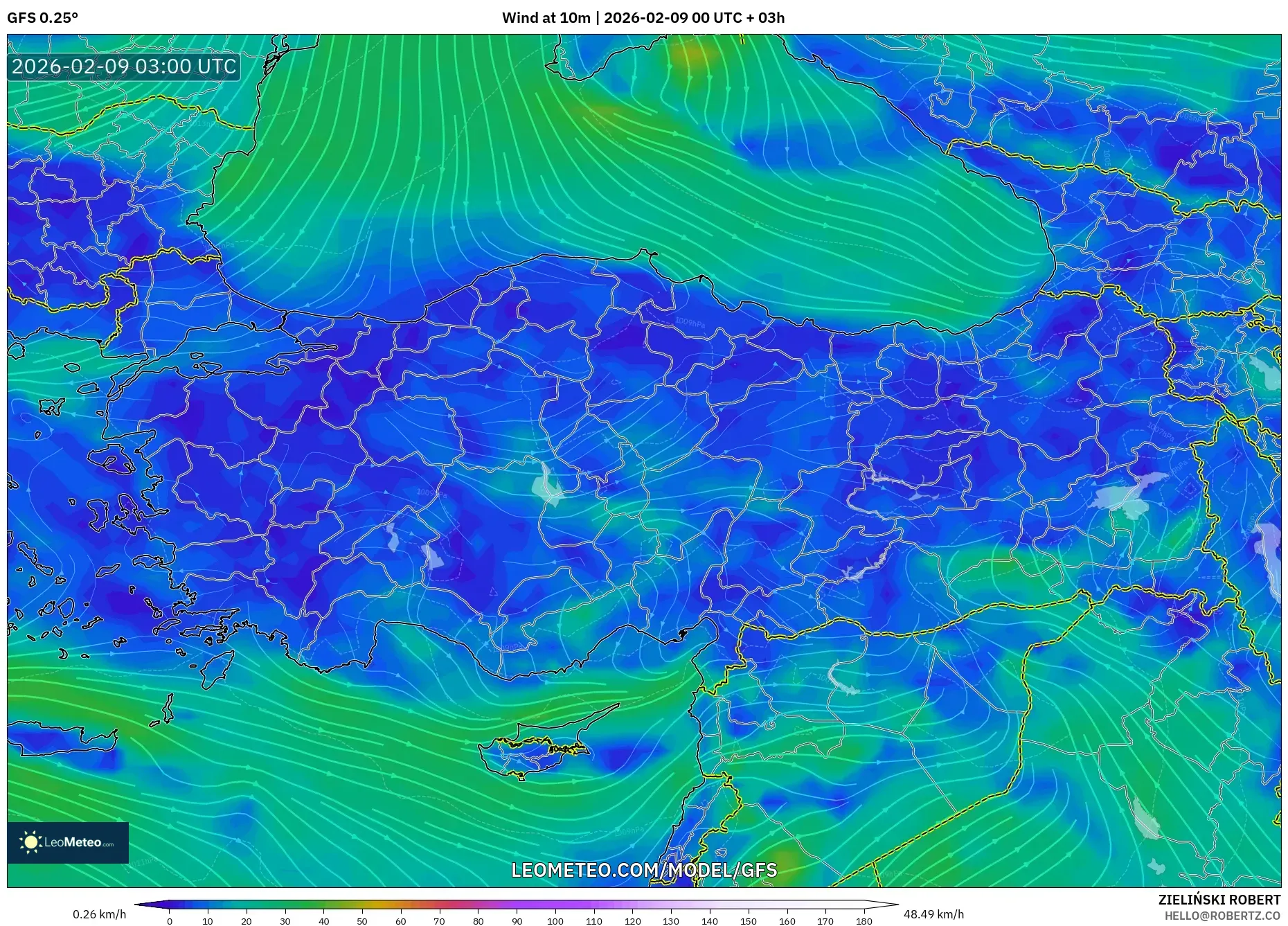 GFS model - Turki, Angin 10 m