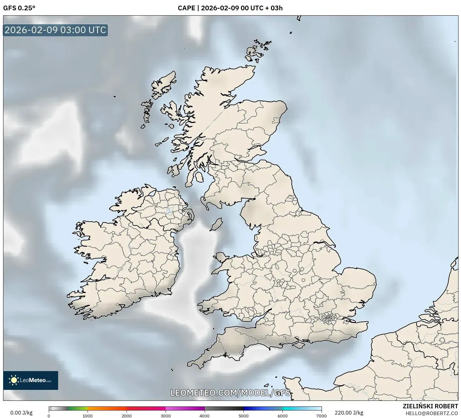 GFS model - United Kingdom, CAPE